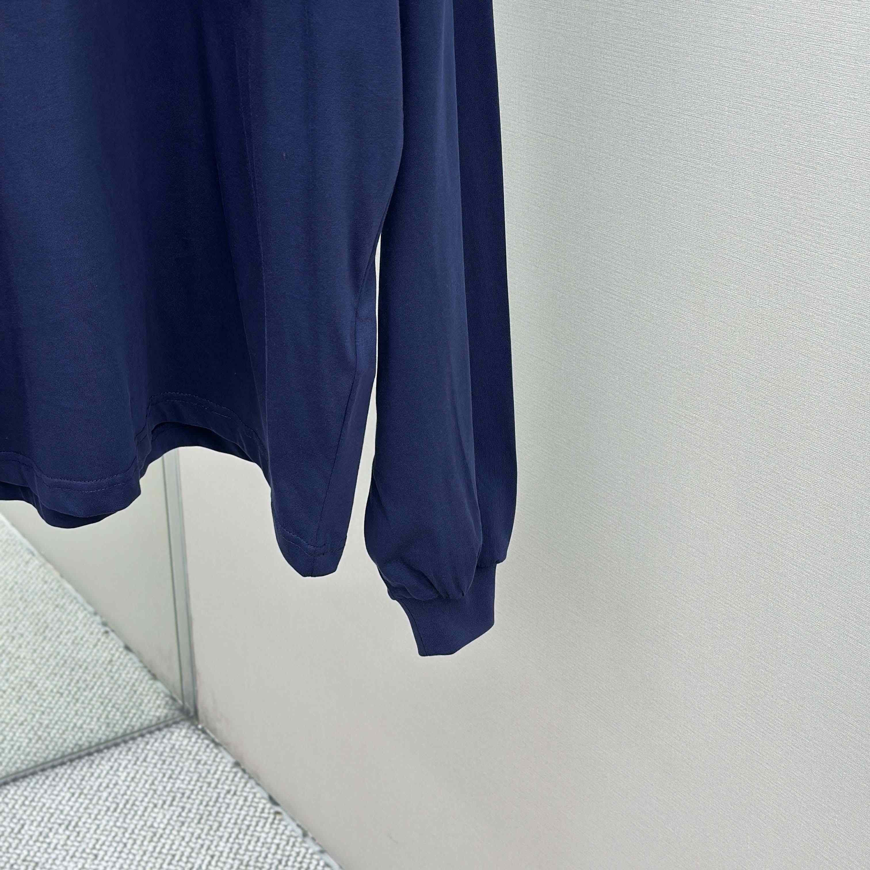 Balenciaga 3B Football Long Sleeve V-Neck T-Shirt In Dark Navy  - FashionPlug