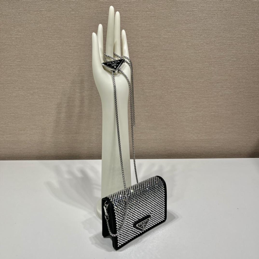 Prada Cardholder With Shoulder Strap And Crystals - FashionPlug