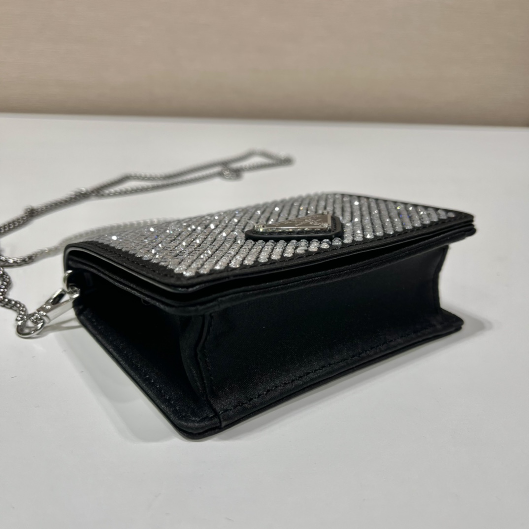 Prada Cardholder With Shoulder Strap And Crystals - FashionPlug