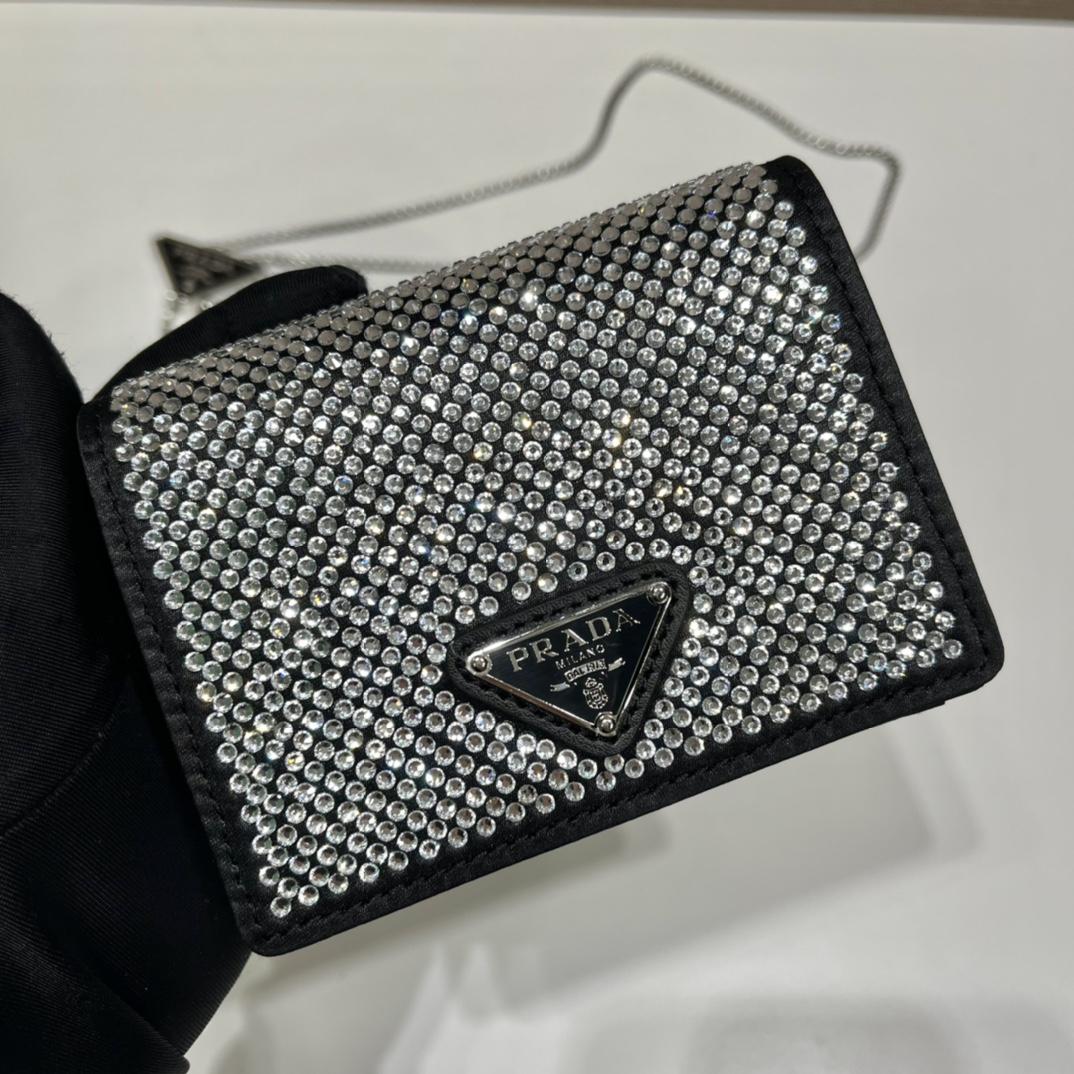 Prada Cardholder With Shoulder Strap And Crystals - FashionPlug
