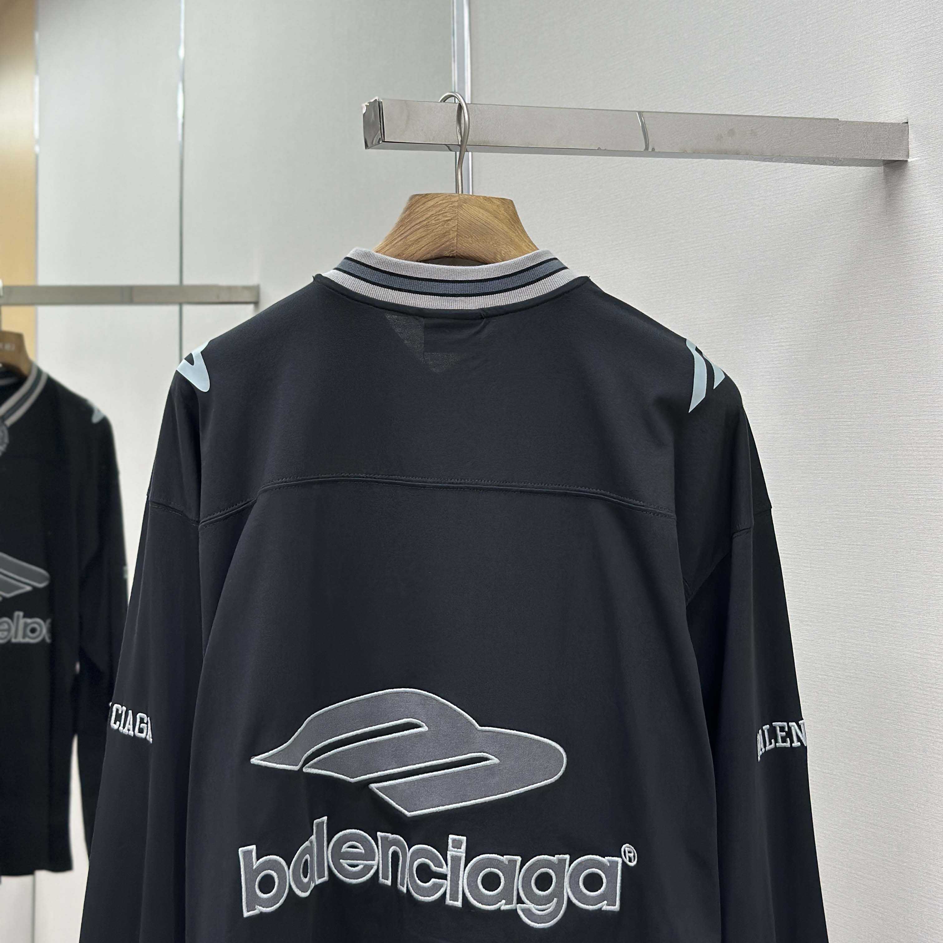 Balenciaga 3B Football Long Sleeve V-Neck T-Shirt In Black - FashionPlug