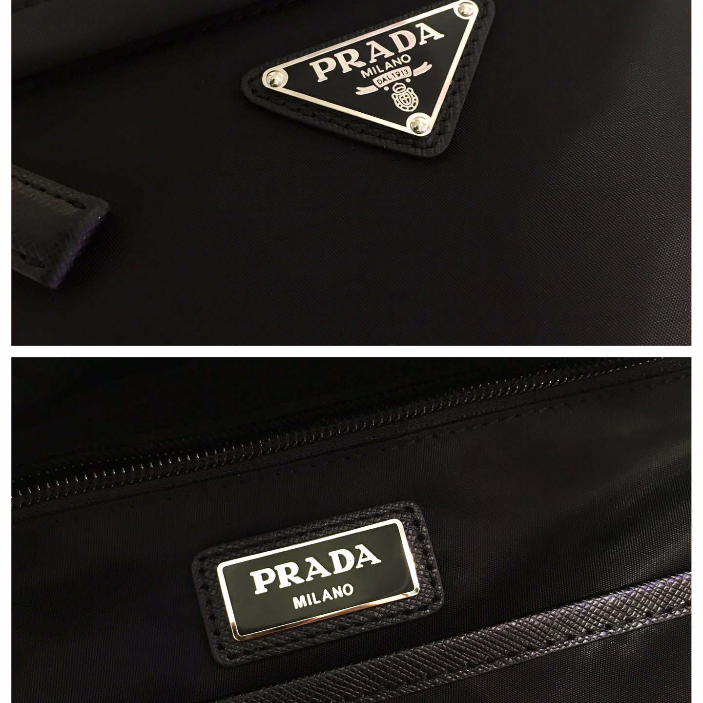 Prada Black Nylon And Saffiano Backpack   29*40*17cm - FashionPlug
