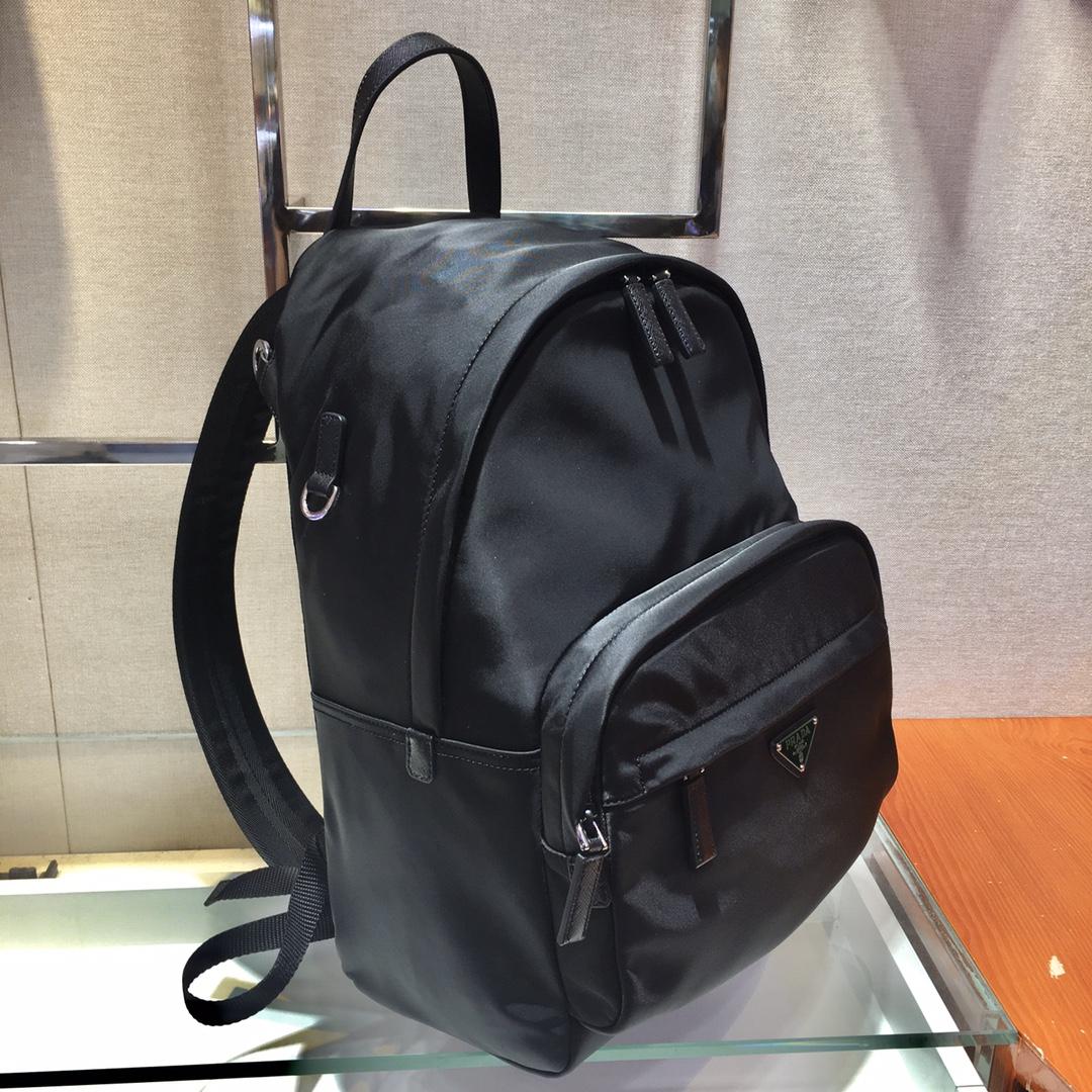Prada Black Nylon And Saffiano Backpack   29*40*17cm - FashionPlug
