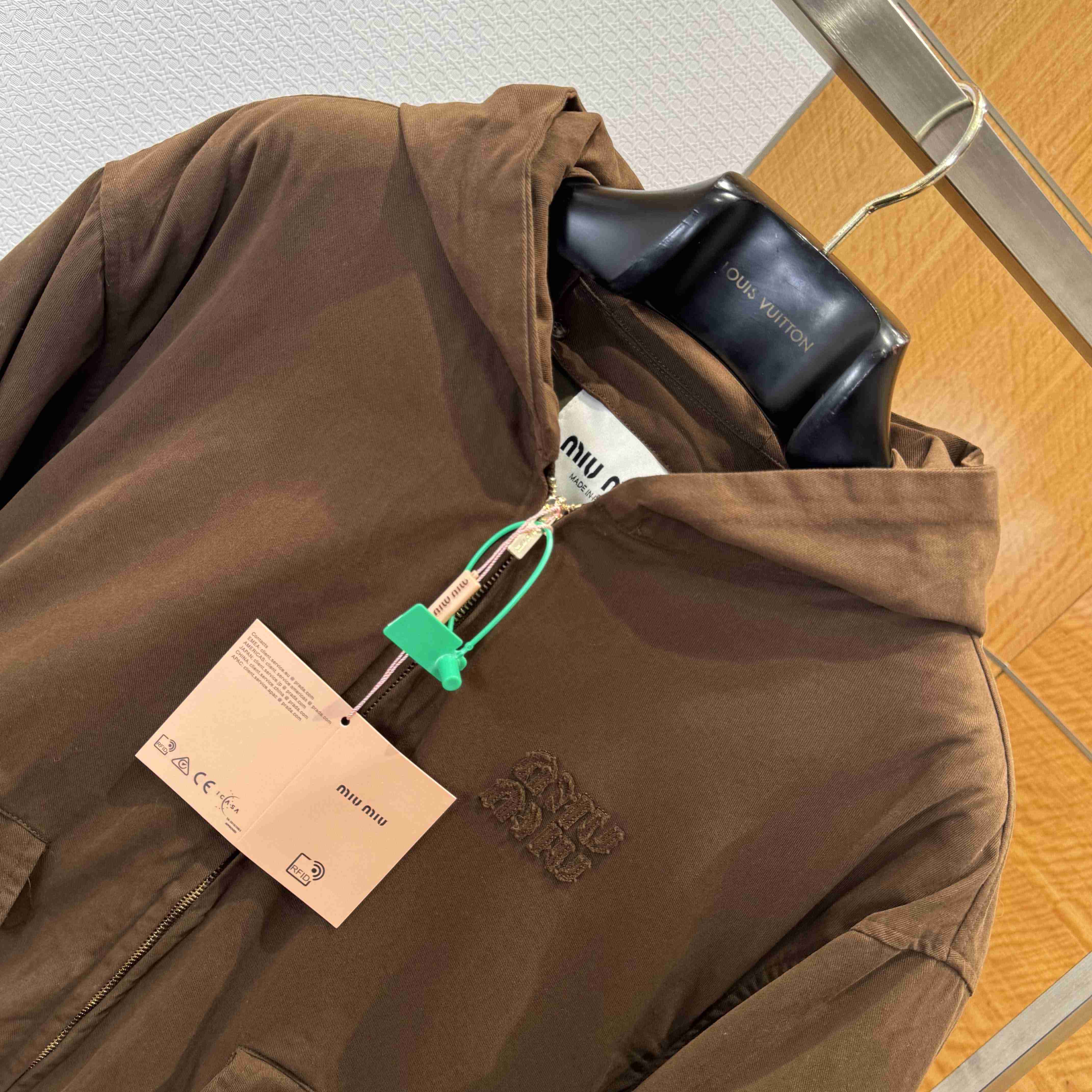 Miu Miu Logo Denim Bomber Jacket - FashionPlug