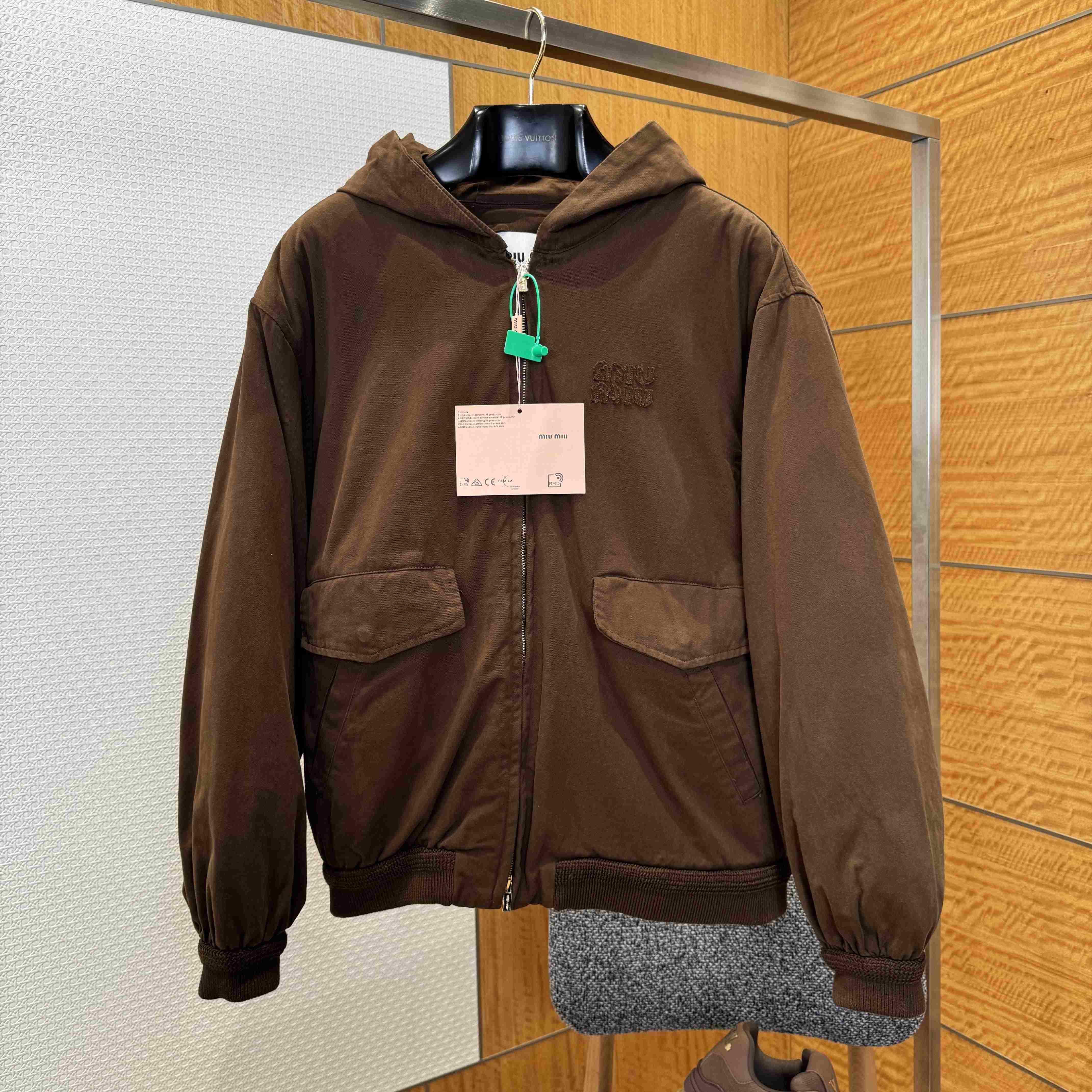 Miu Miu Logo Denim Bomber Jacket - FashionPlug