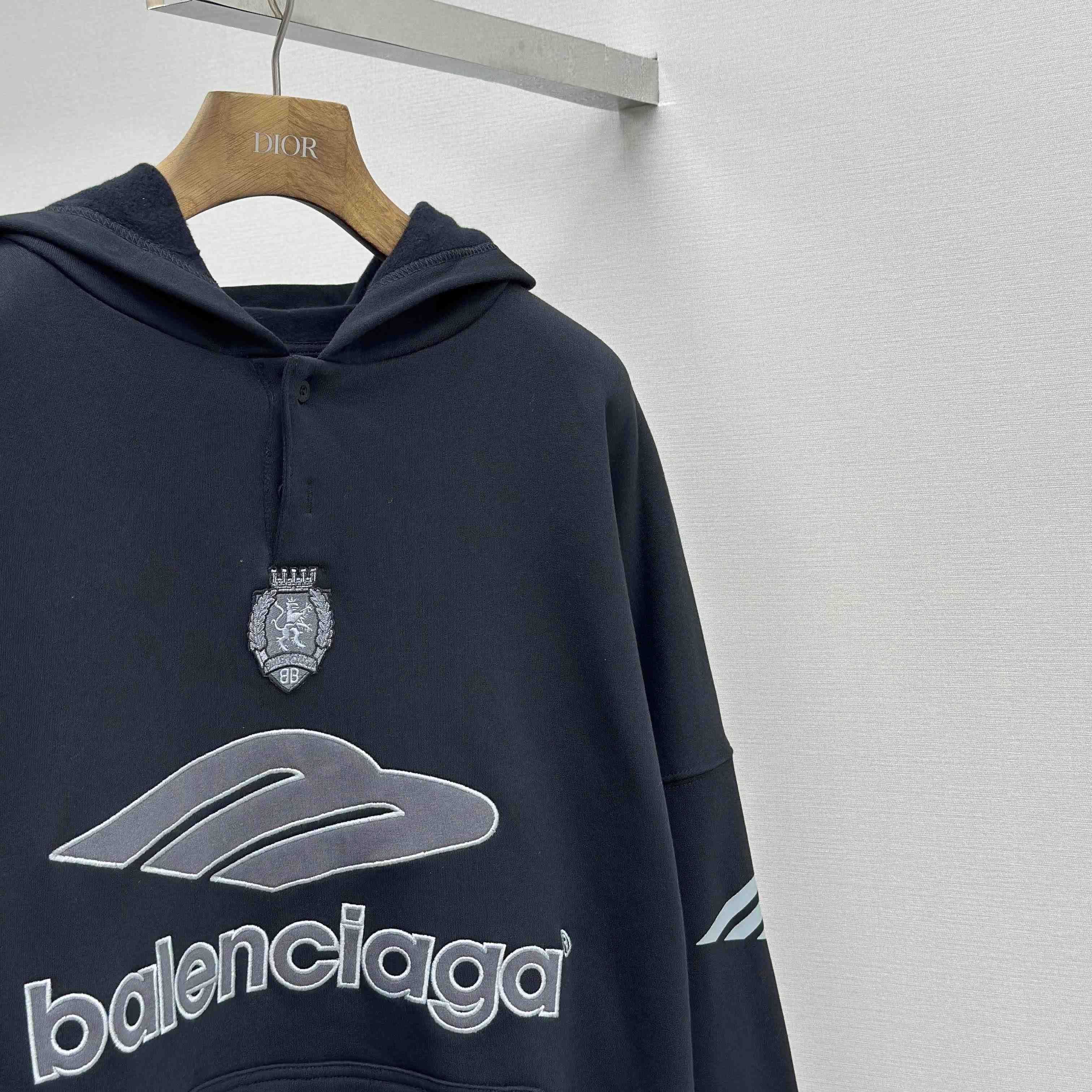 Balenciaga 3B Football Polo Hoodie In Black - FashionPlug