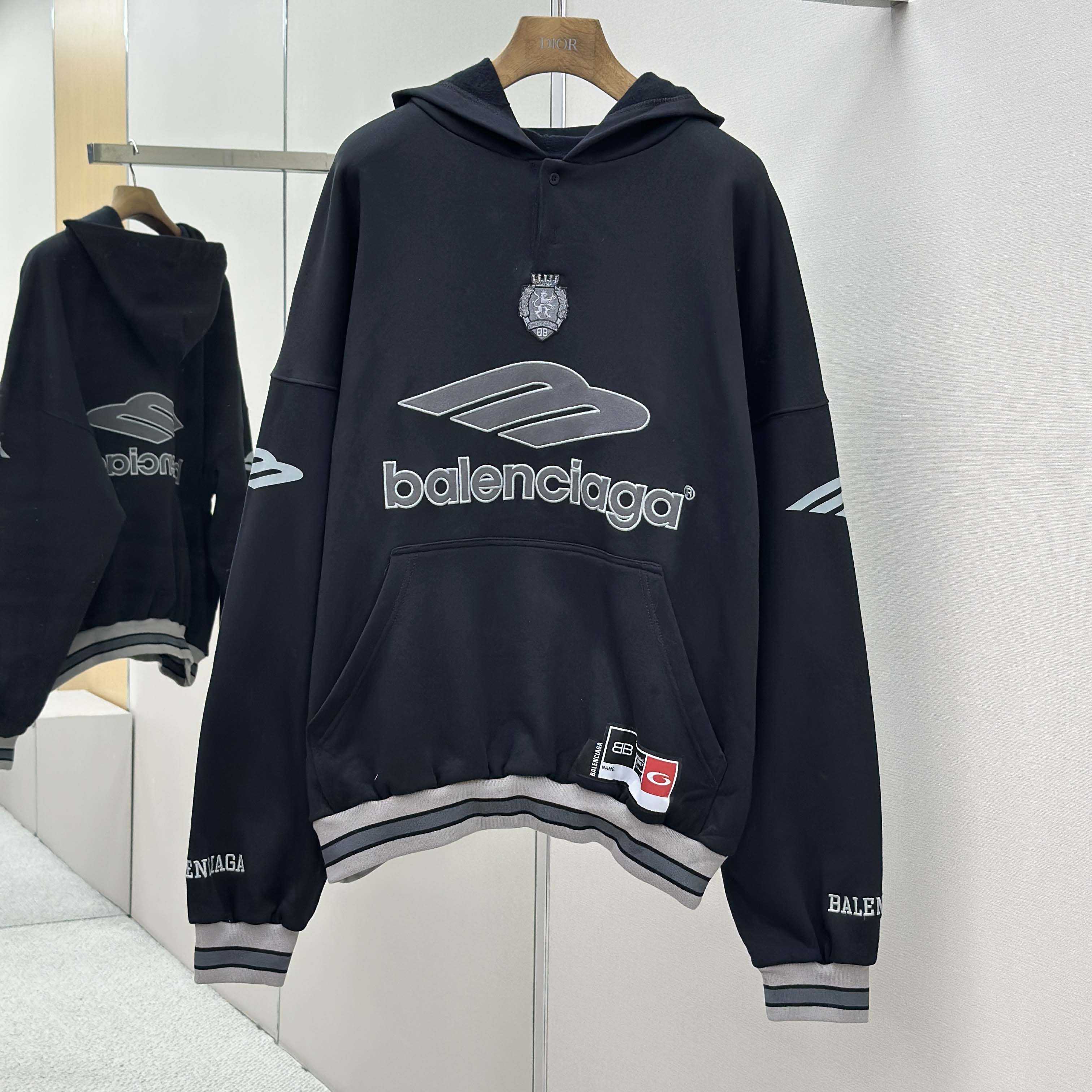 Balenciaga 3B Football Polo Hoodie In Black - FashionPlug