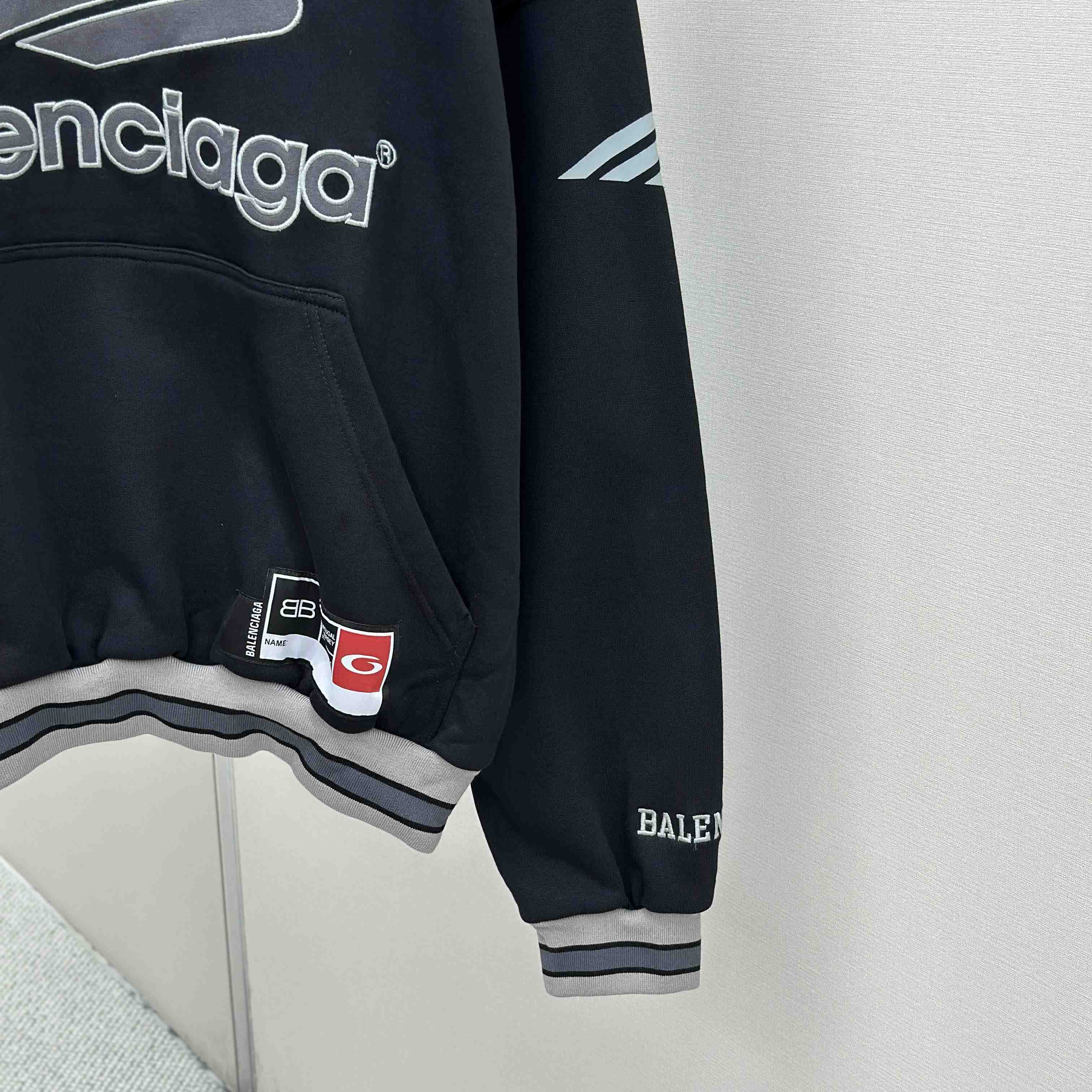 Balenciaga 3B Football Polo Hoodie In Black - FashionPlug