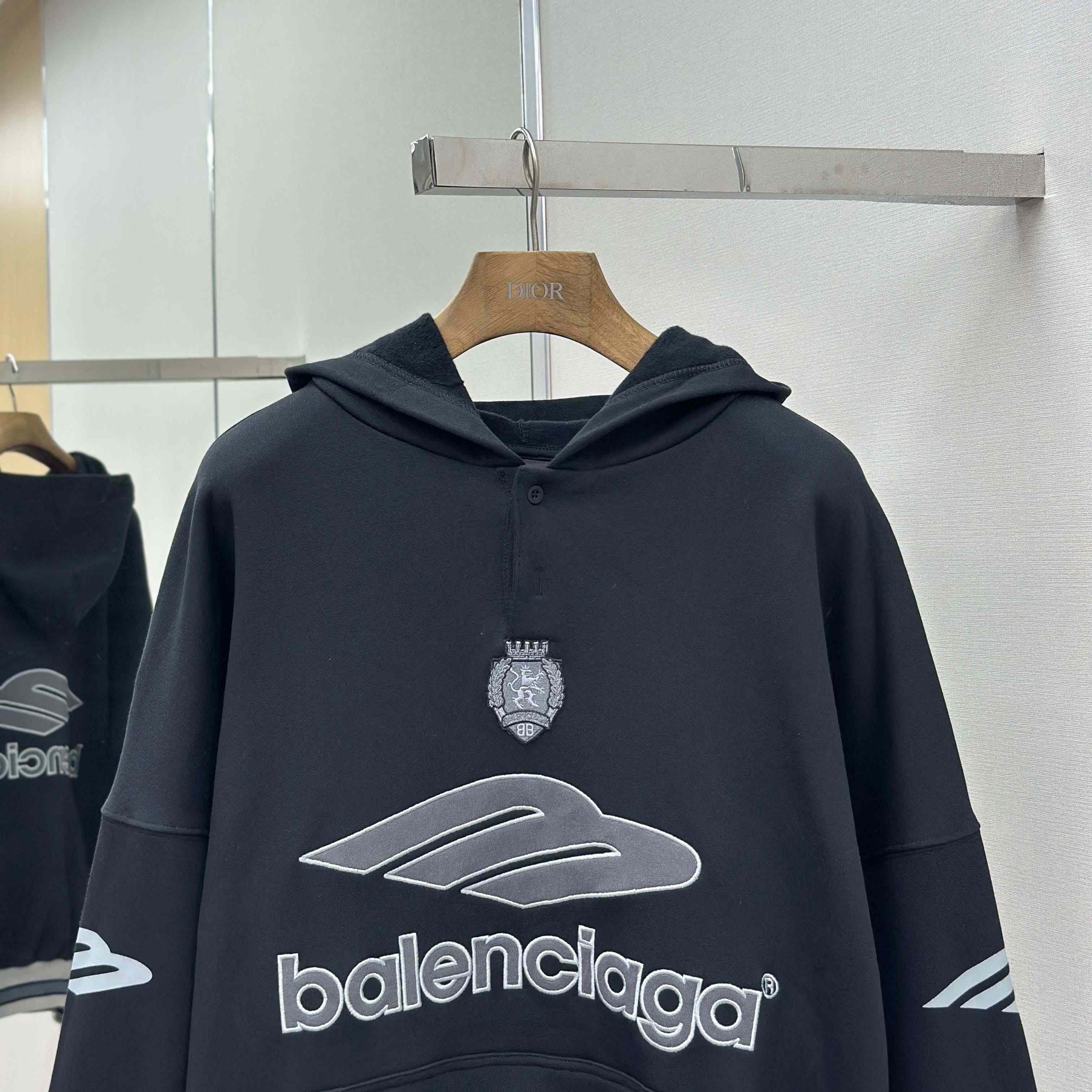 Balenciaga 3B Football Polo Hoodie In Black - FashionPlug