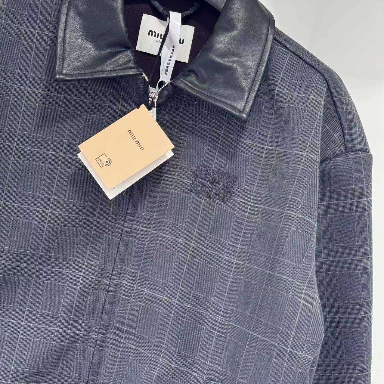 Miu Miu Prince Of Wales Check And bonded Jersey Blouson Jacket - FashionPlug