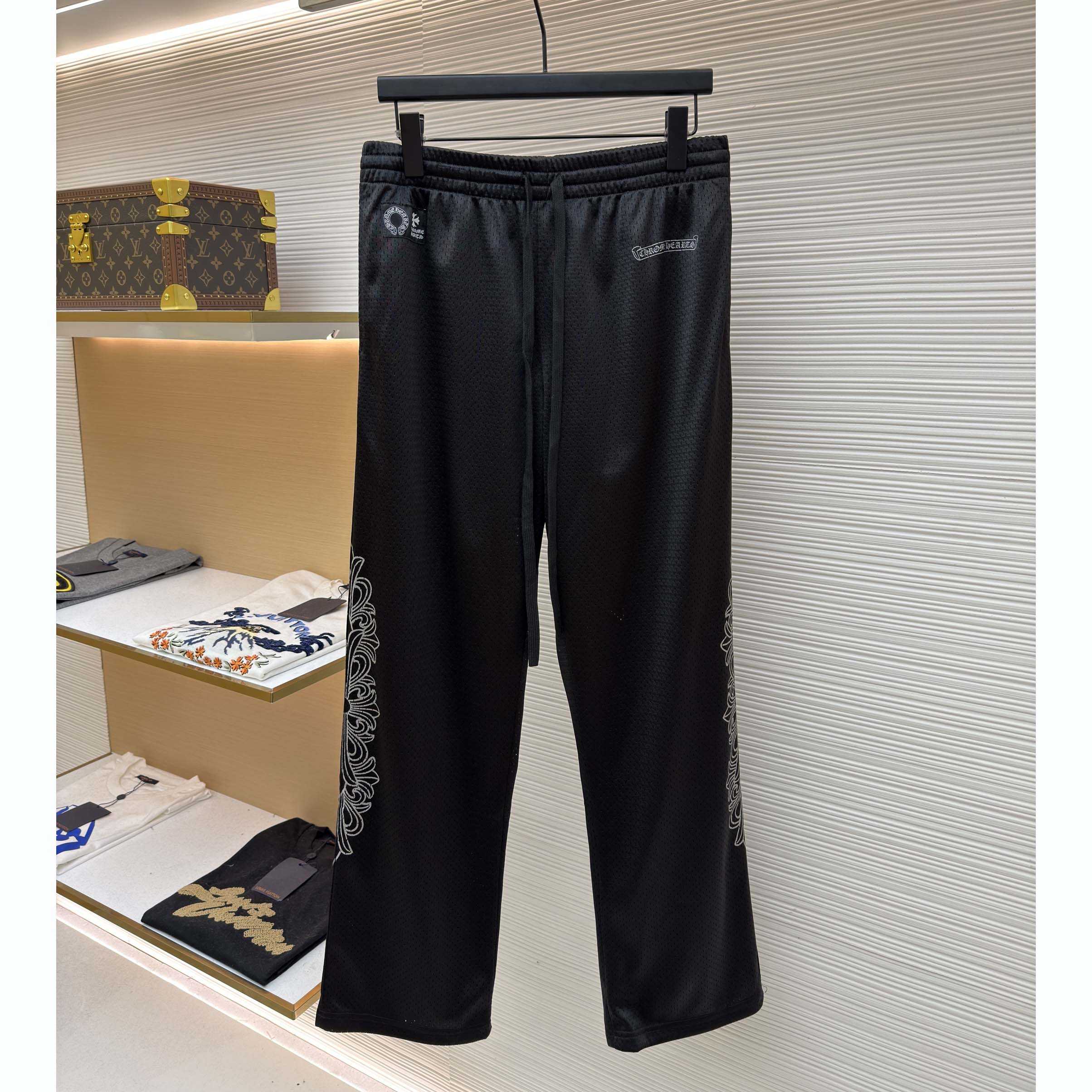 Chrome Hearts black mesh warm-up track pants - FashionPlug