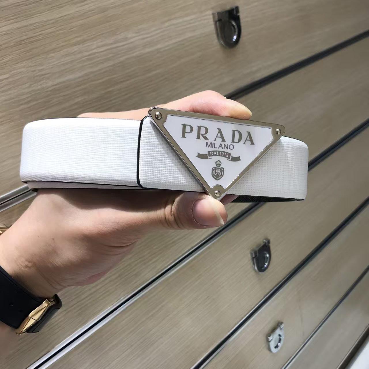 Prada Reversible Saffiano Leather Belt Strap - FashionPlug