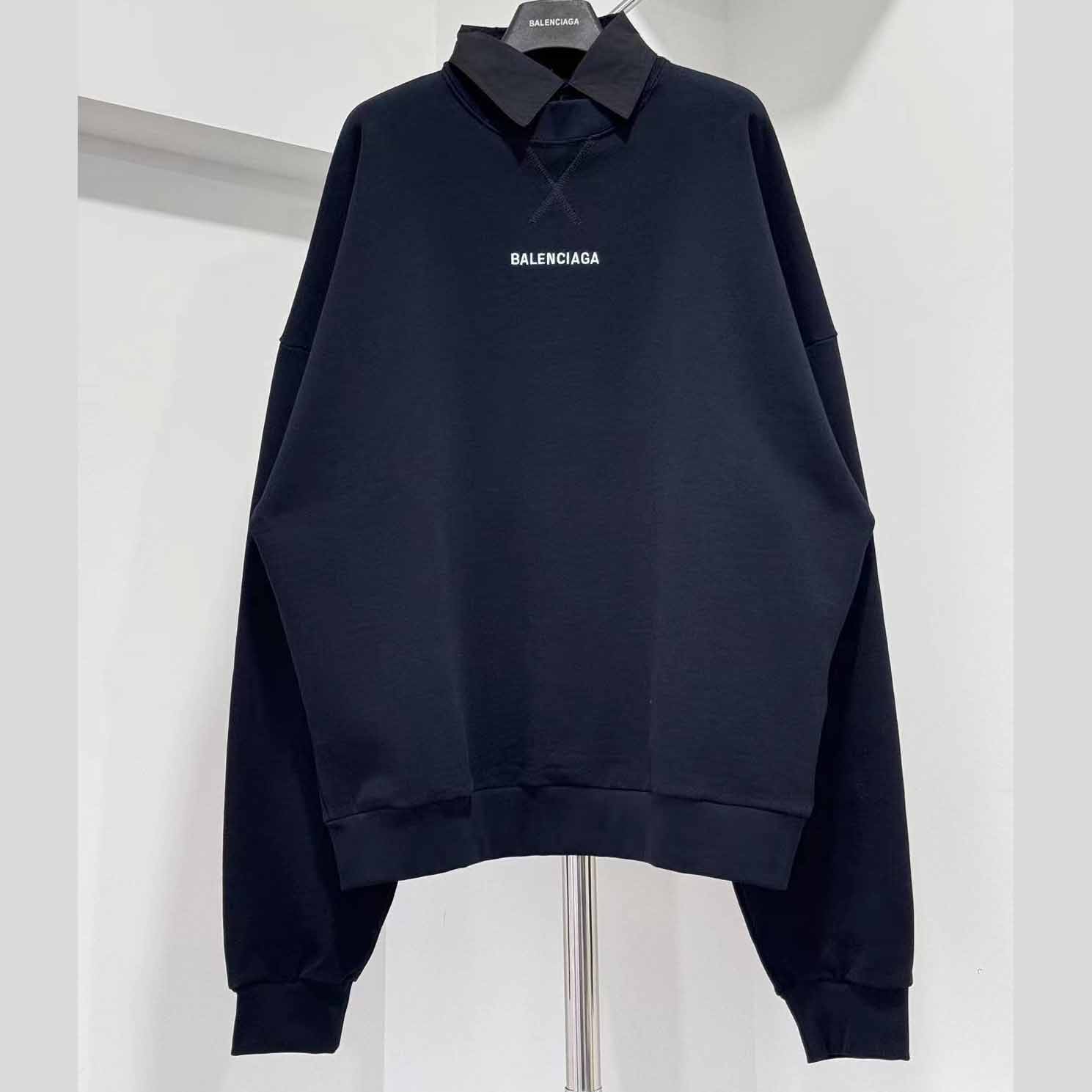Balenciaga Back Shirt Collar Crewneck In Faded Black - FashionPlug