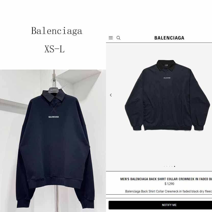 Balenciaga Back Shirt Collar Crewneck In Faded Black - FashionPlug