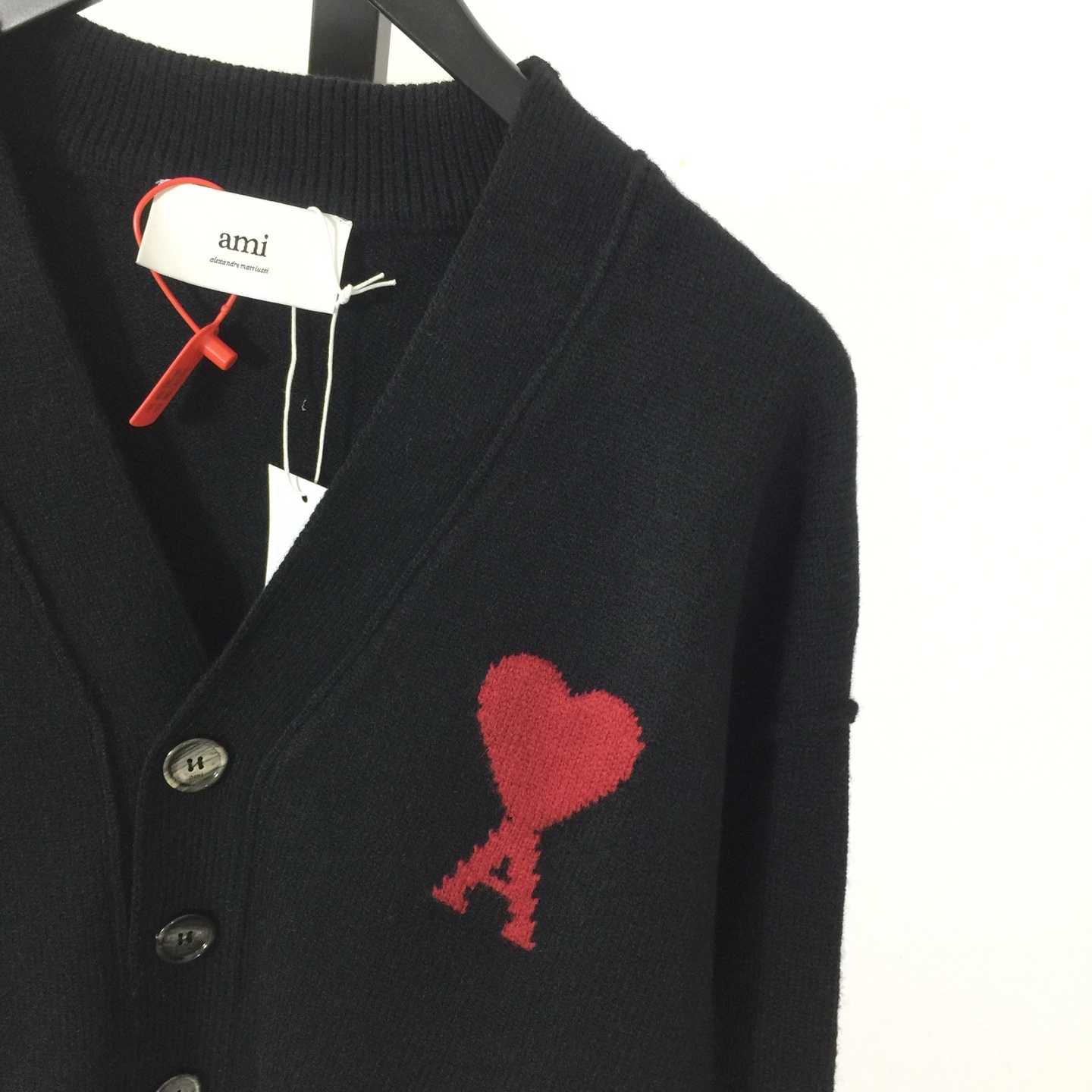 AMI Paris Black Wool Ami De Coeur Cardigan  - FashionPlug