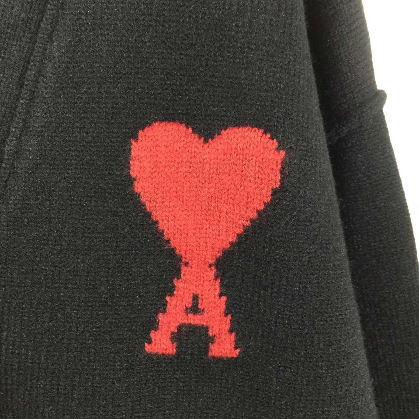 AMI Paris Black Wool Ami De Coeur Cardigan  - FashionPlug