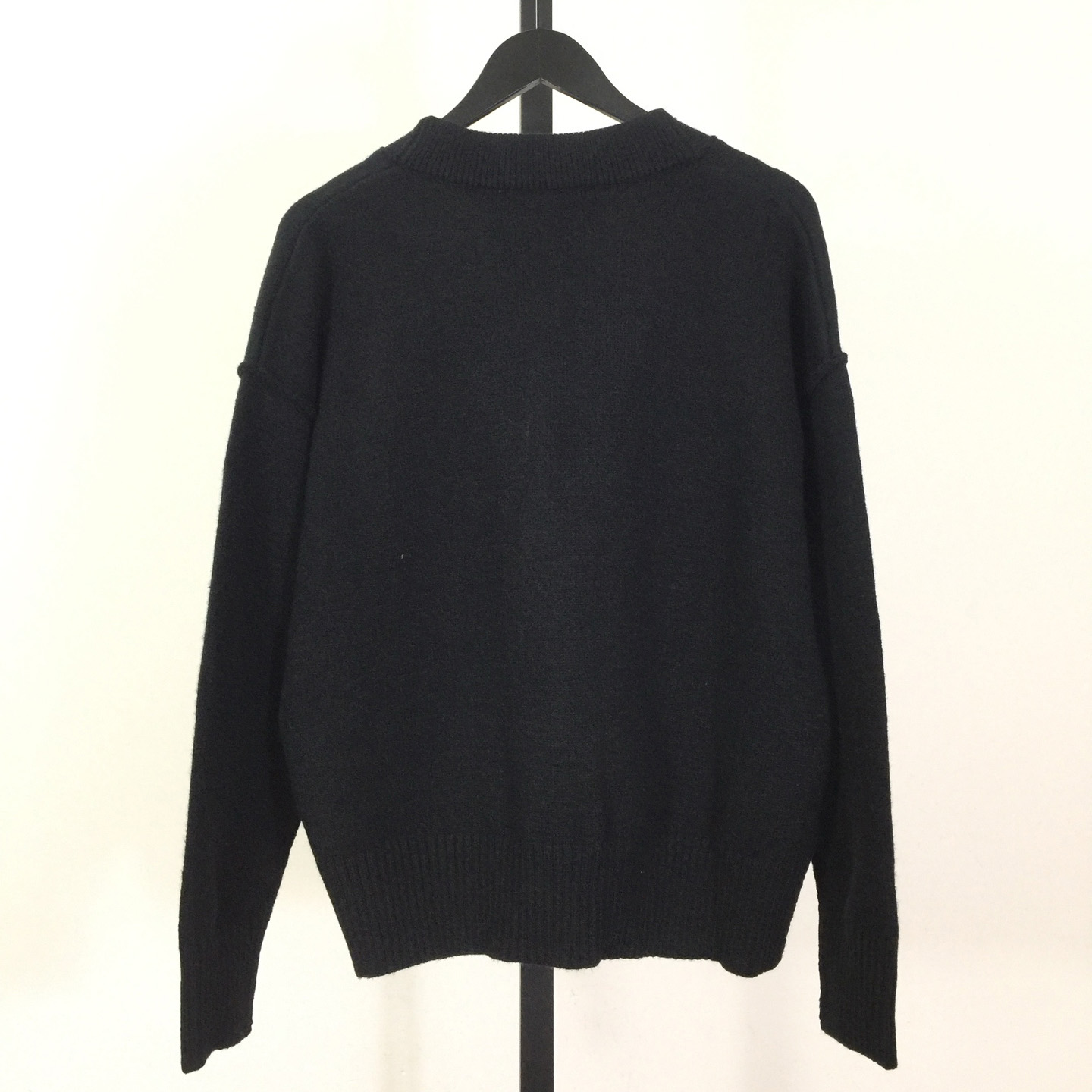 AMI Paris Black Wool Ami De Coeur Cardigan  - FashionPlug