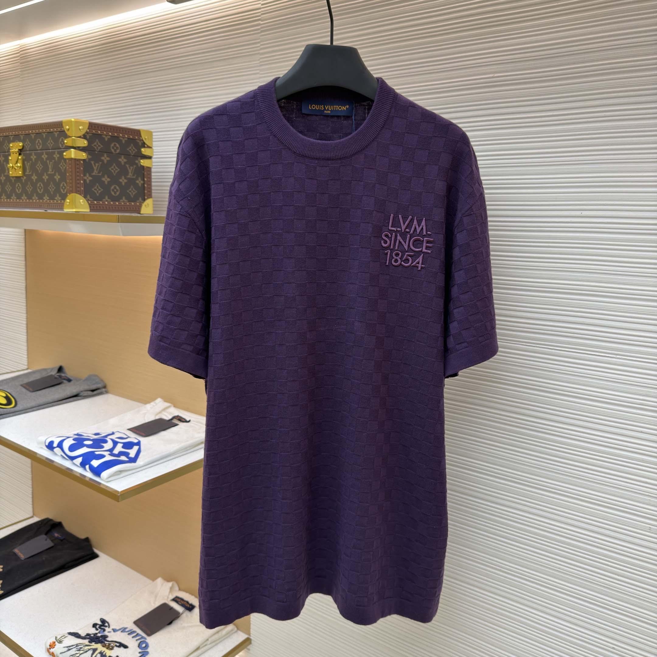 Louis Vuitton Damier Jacquard Short-Sleeved Crewneck    1AJTVL - FashionPlug
