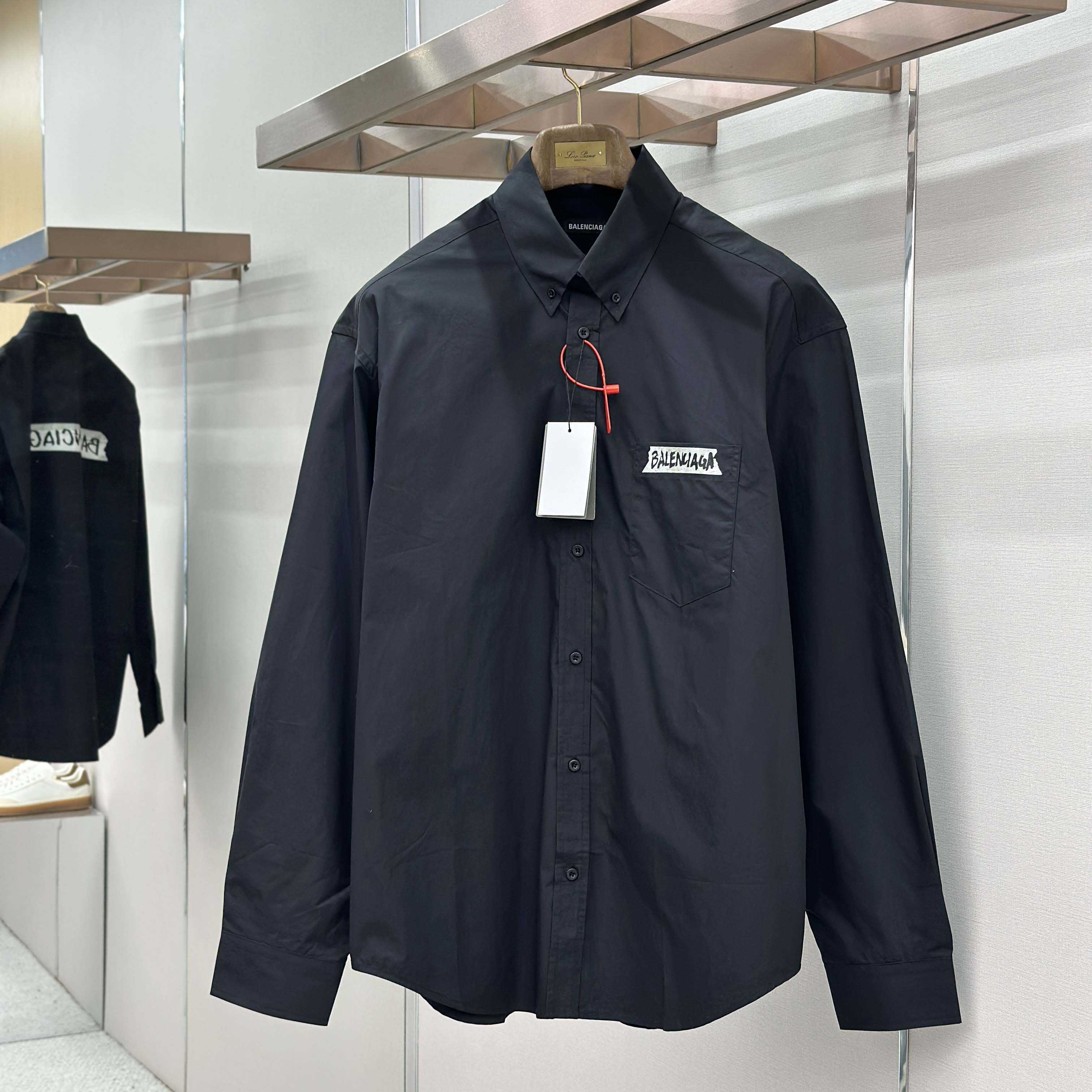 Balenciaga Masking Tape Long Sleeve Shirt Large Fit In Black - FashionPlug