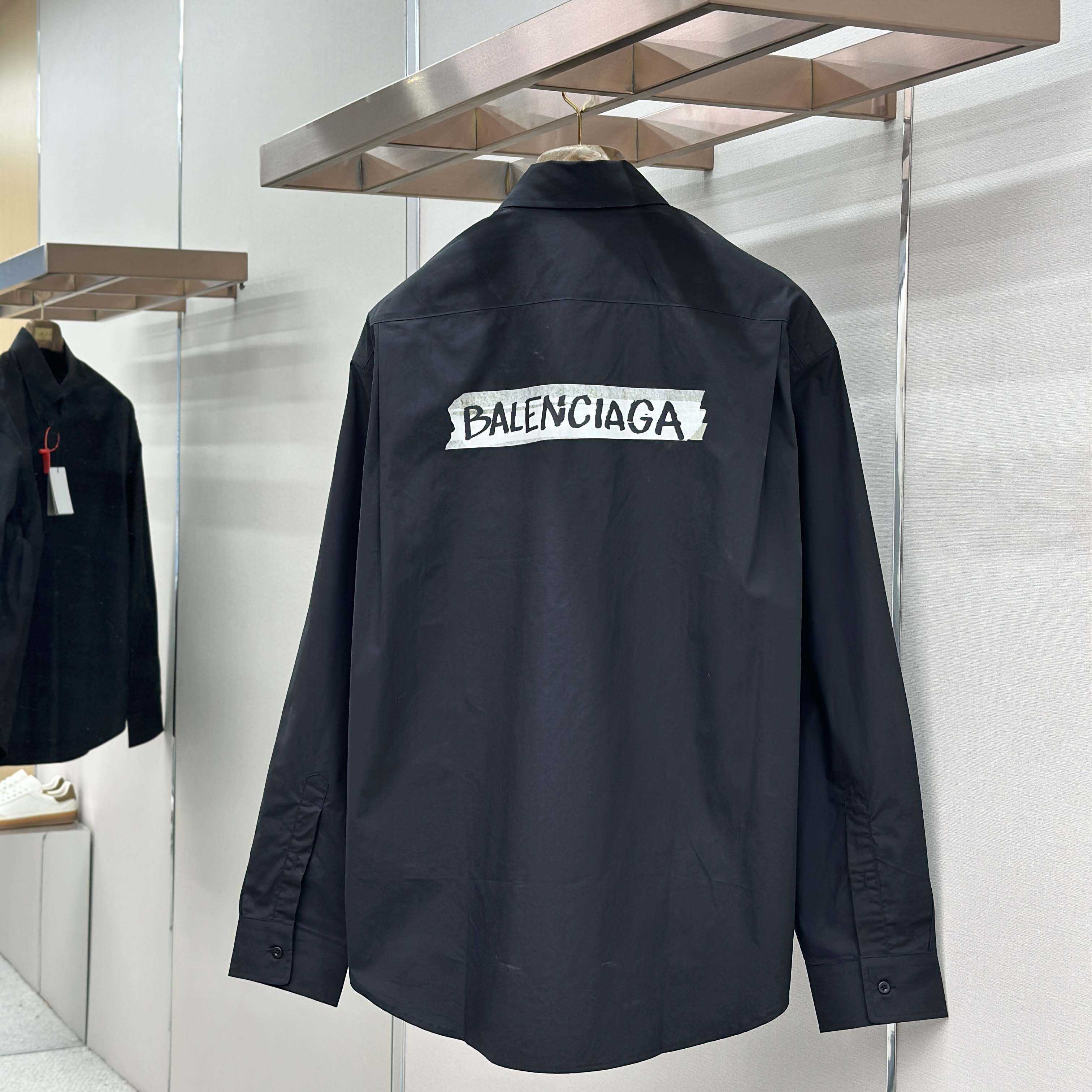 Balenciaga Masking Tape Long Sleeve Shirt Large Fit In Black - FashionPlug