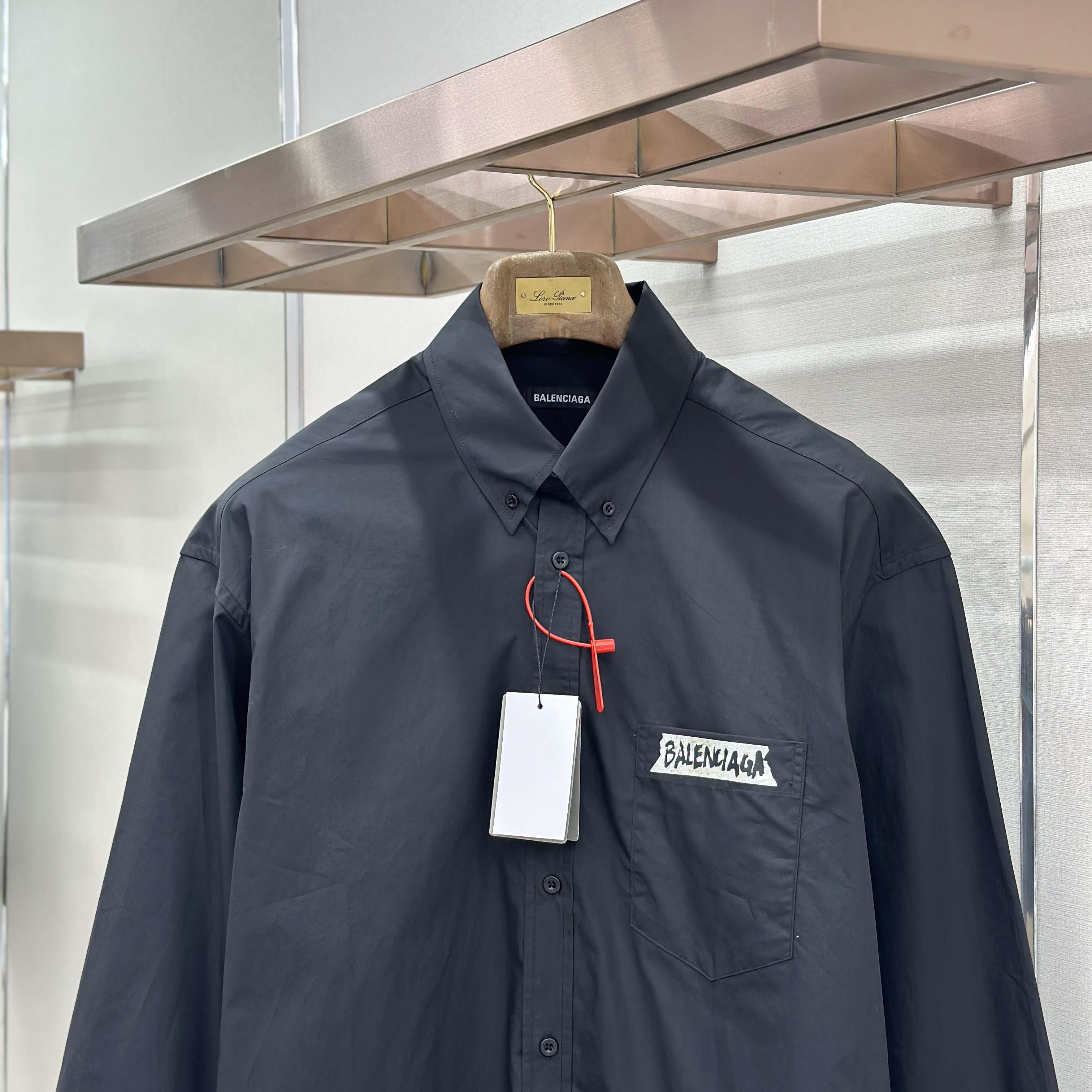 Balenciaga Masking Tape Long Sleeve Shirt Large Fit In Black - FashionPlug