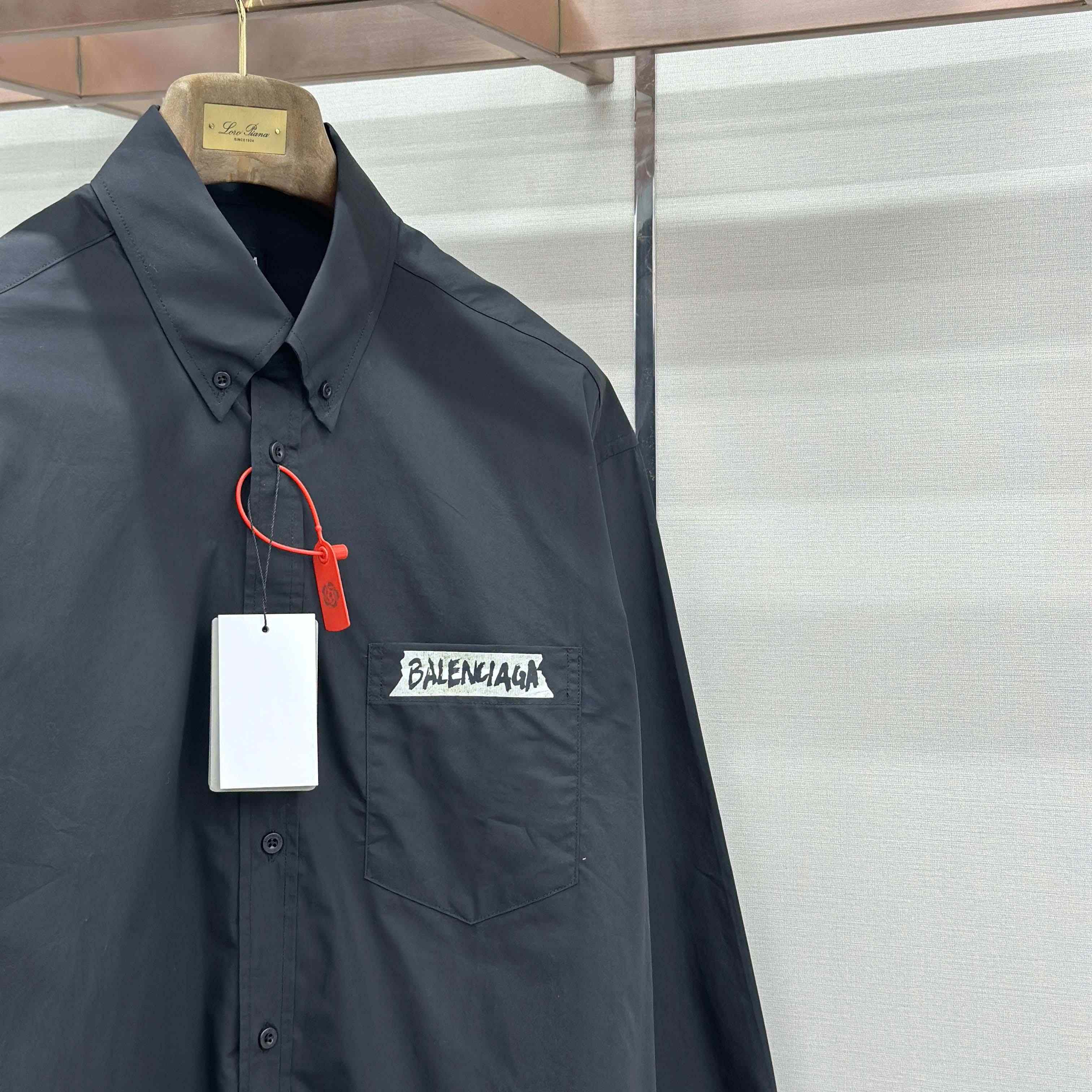 Balenciaga Masking Tape Long Sleeve Shirt Large Fit In Black - FashionPlug