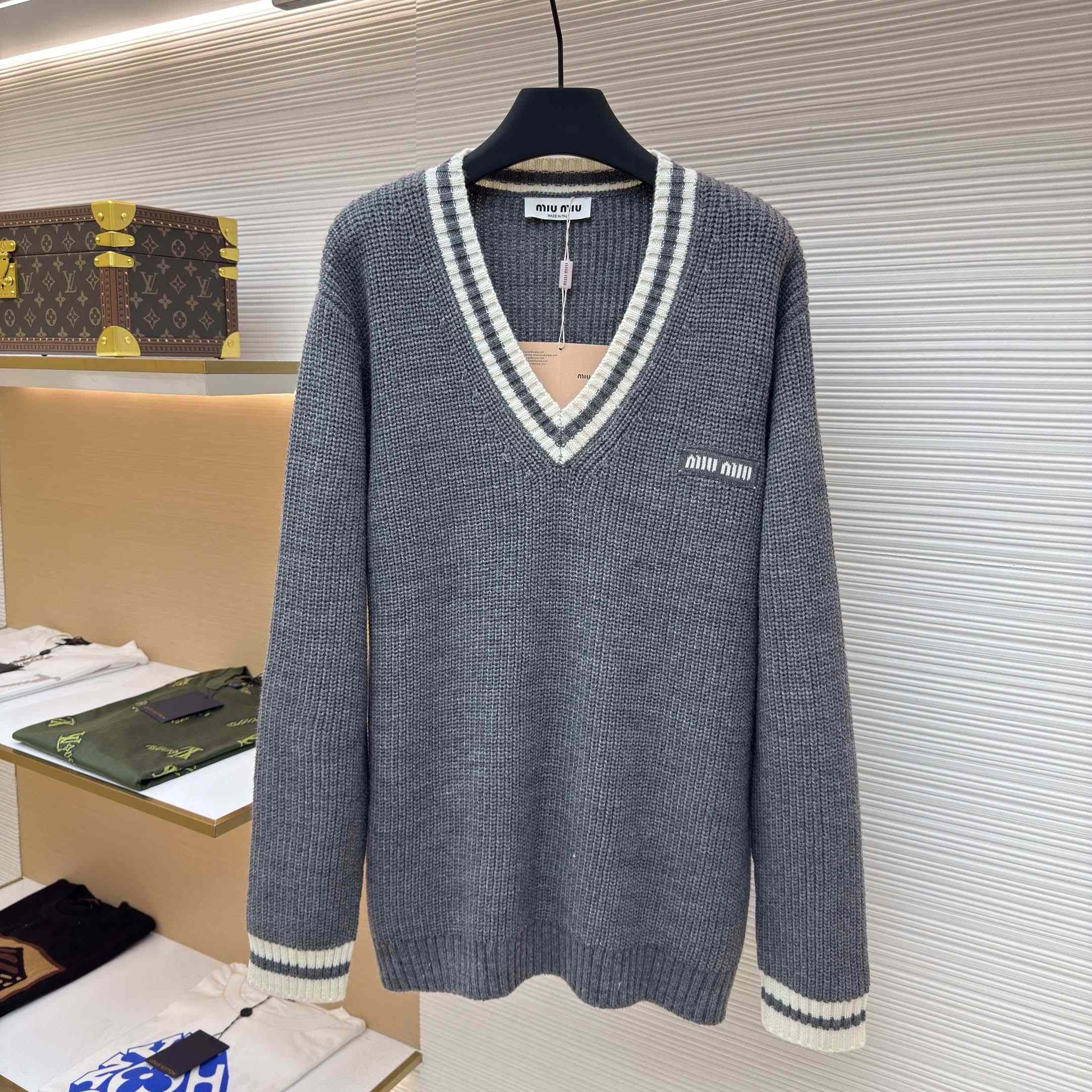 Miu Miu Wool And Cashmere V-neck Sweater - FashionPlug