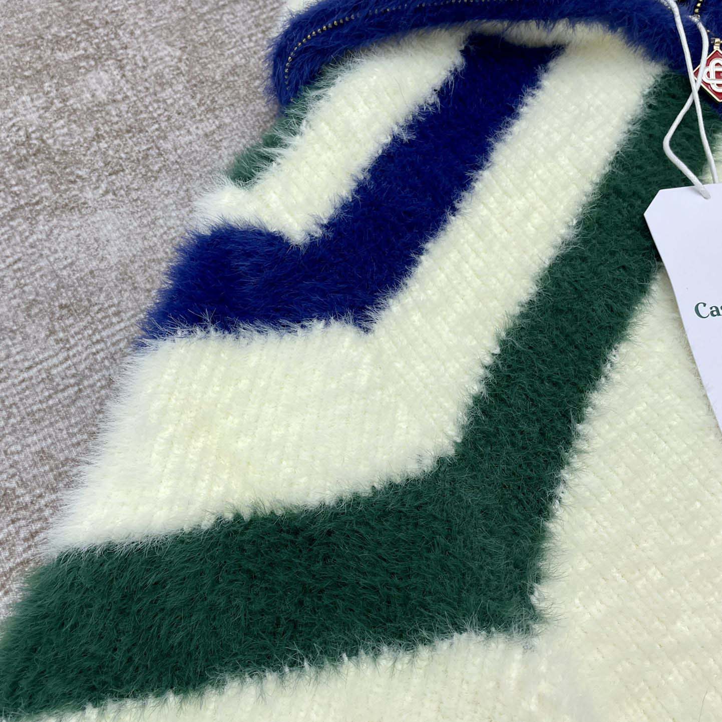 Casablanca Furry Striped Zip Up Jumper 'Blue/Green' - FashionPlug