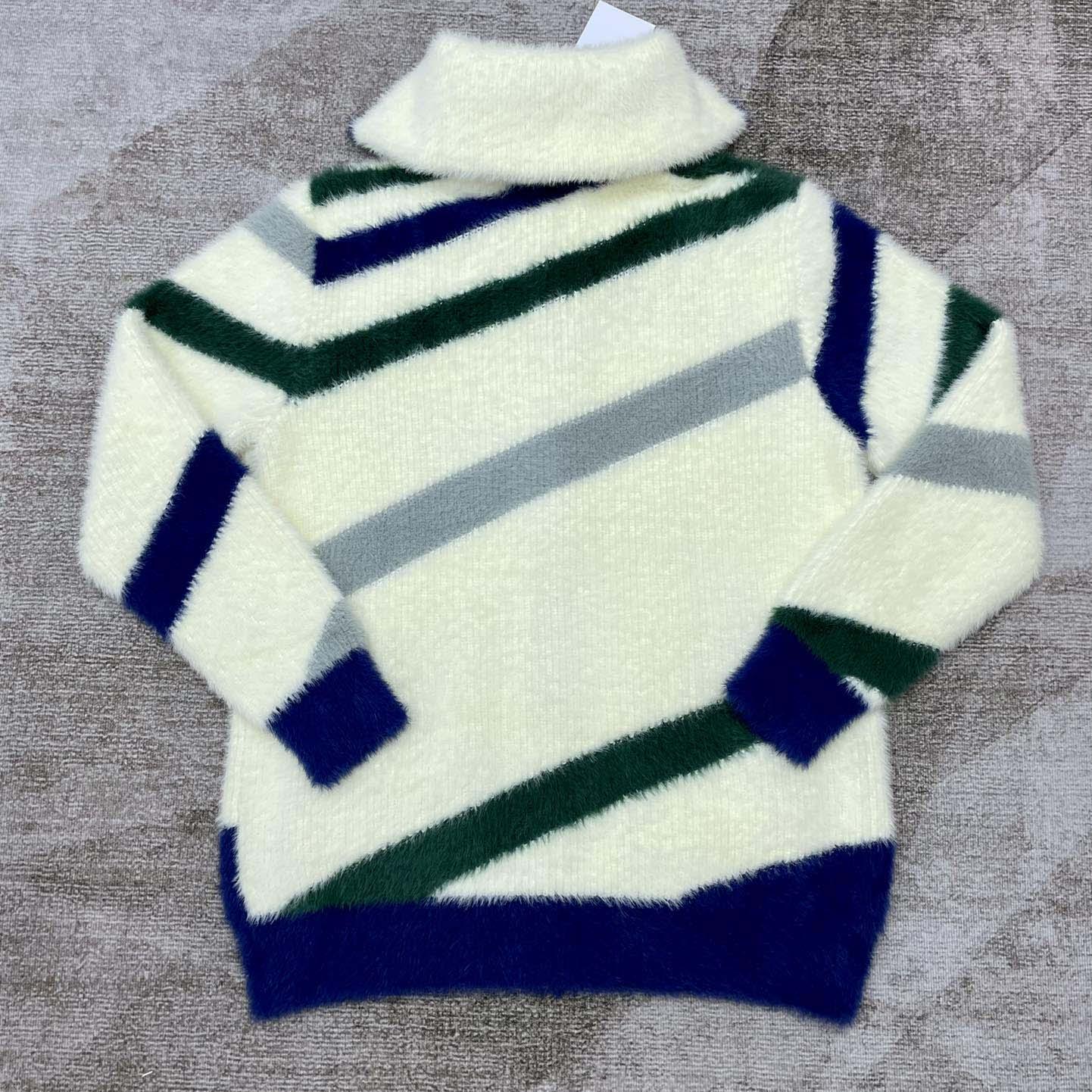Casablanca Furry Striped Zip Up Jumper 'Blue/Green' - FashionPlug