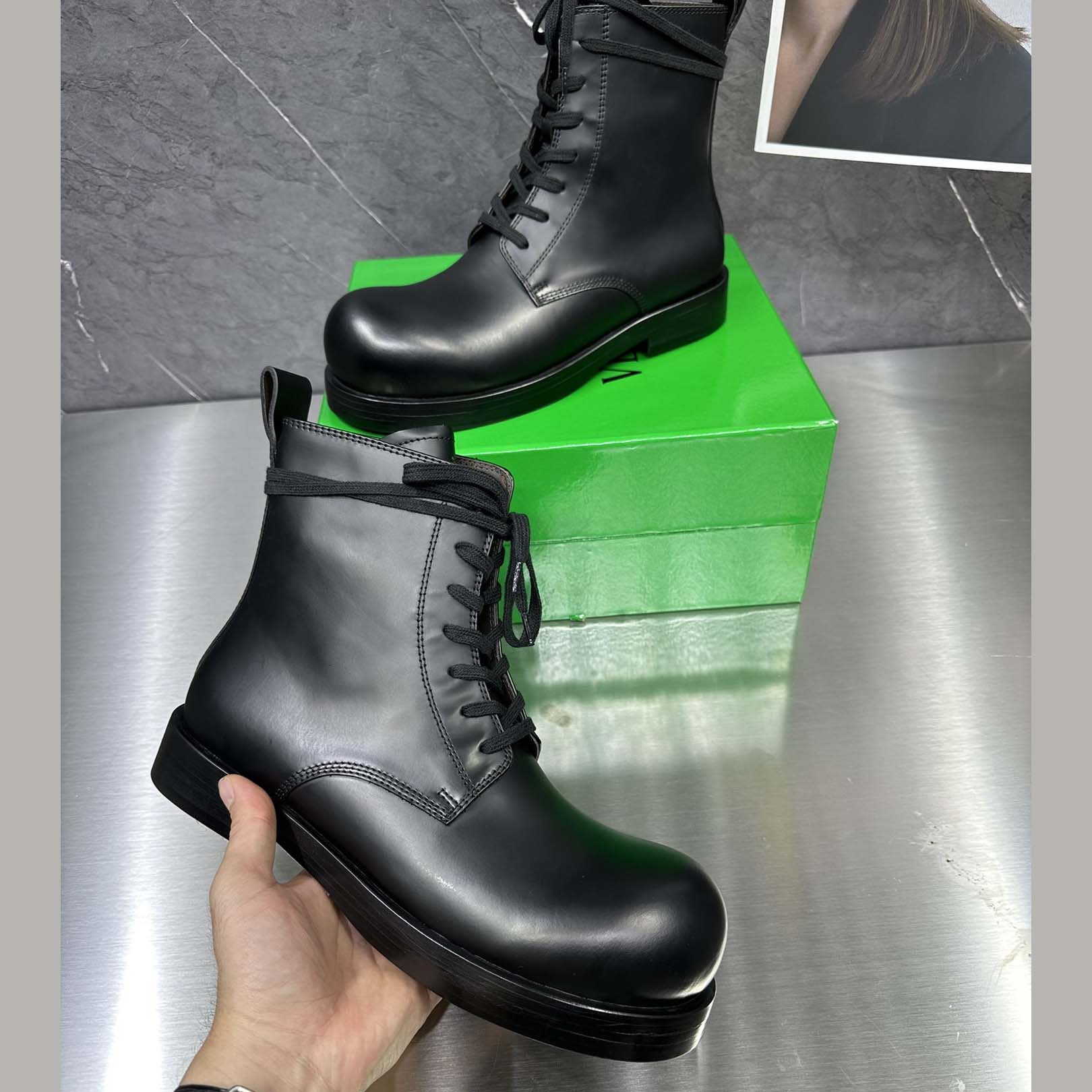 Bottega Veneta Helium Lace-Up Ankle Boots in Black - FashionPlug