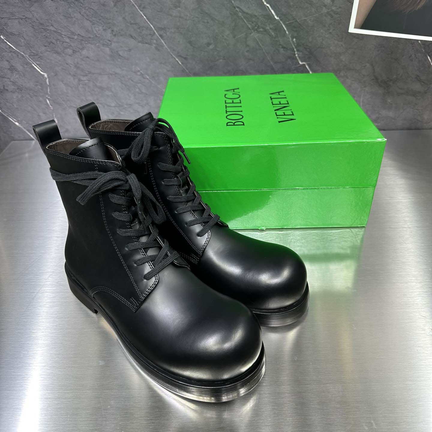 Bottega Veneta Helium Lace-Up Ankle Boots in Black - FashionPlug