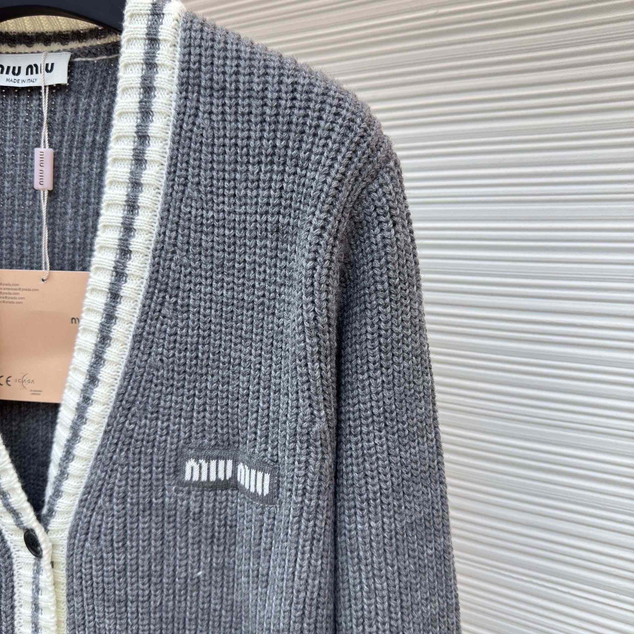 Miu Miu Ribbed Knit Wool And Cashmere Cardigan - FashionPlug