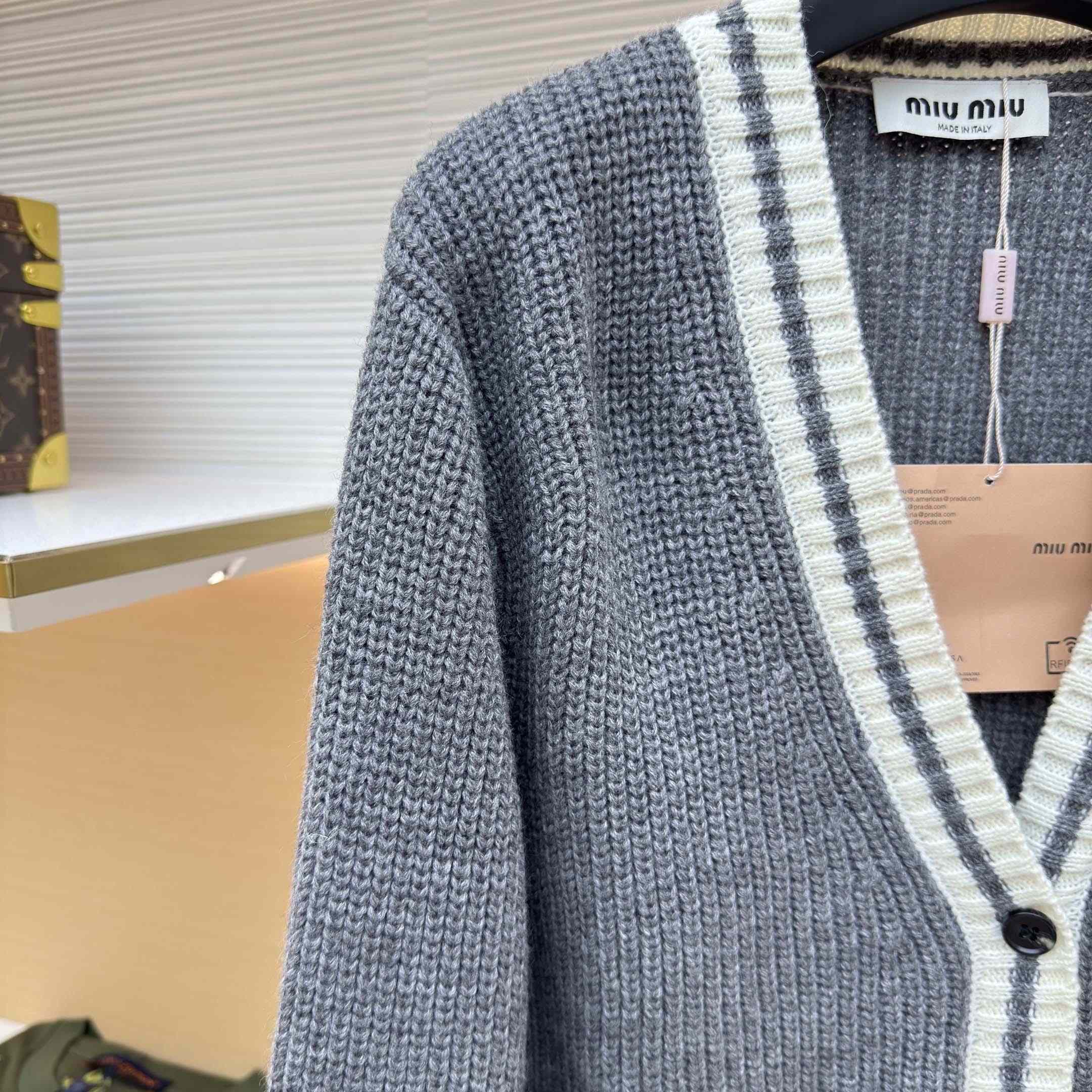 Miu Miu Ribbed Knit Wool And Cashmere Cardigan - FashionPlug