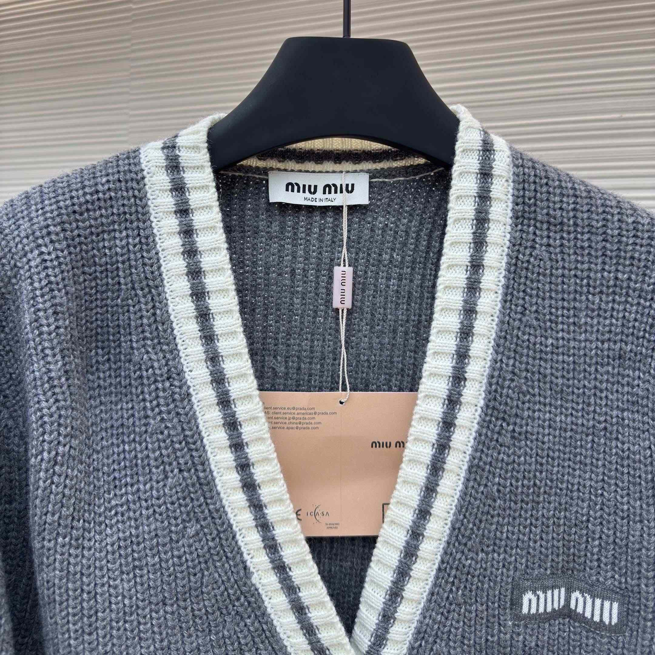 Miu Miu Ribbed Knit Wool And Cashmere Cardigan - FashionPlug