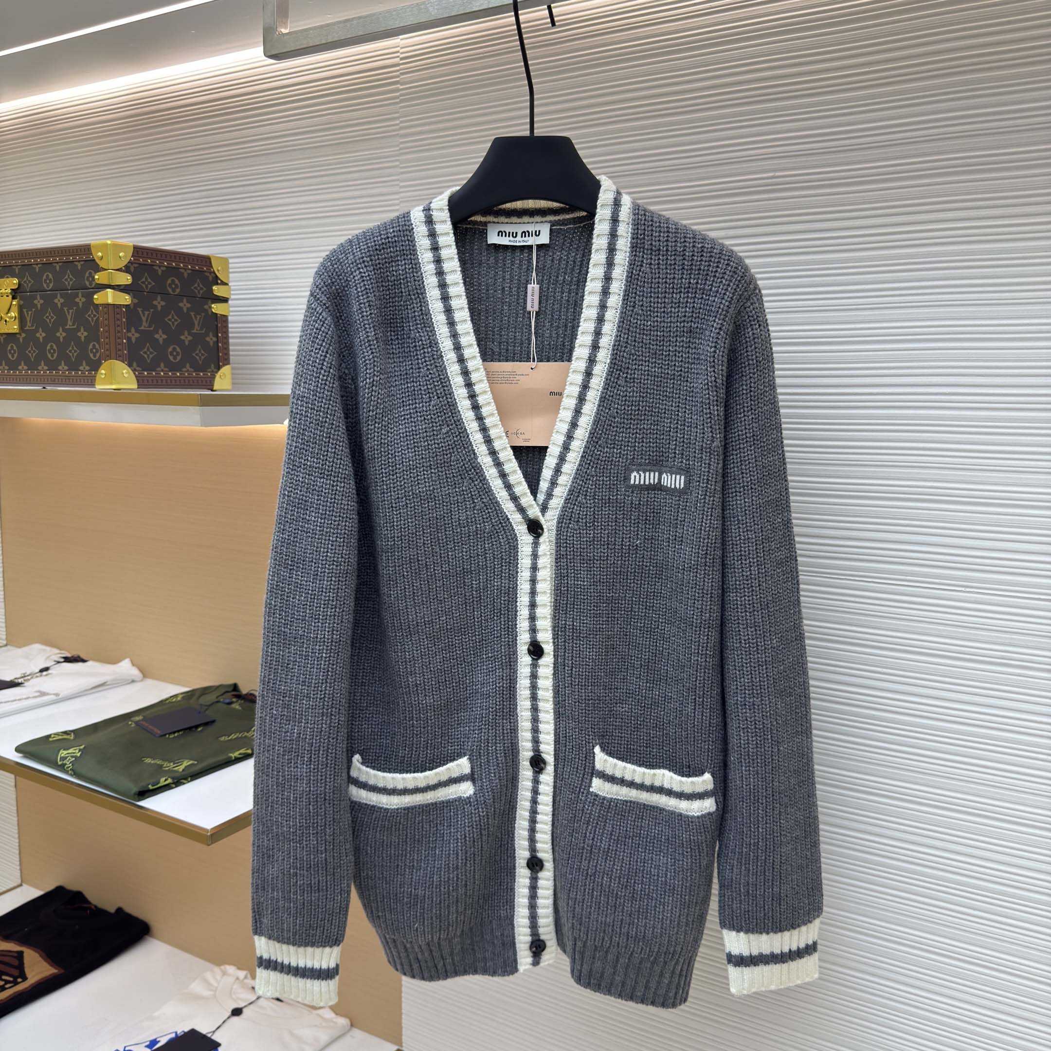 Miu Miu Ribbed Knit Wool And Cashmere Cardigan - FashionPlug
