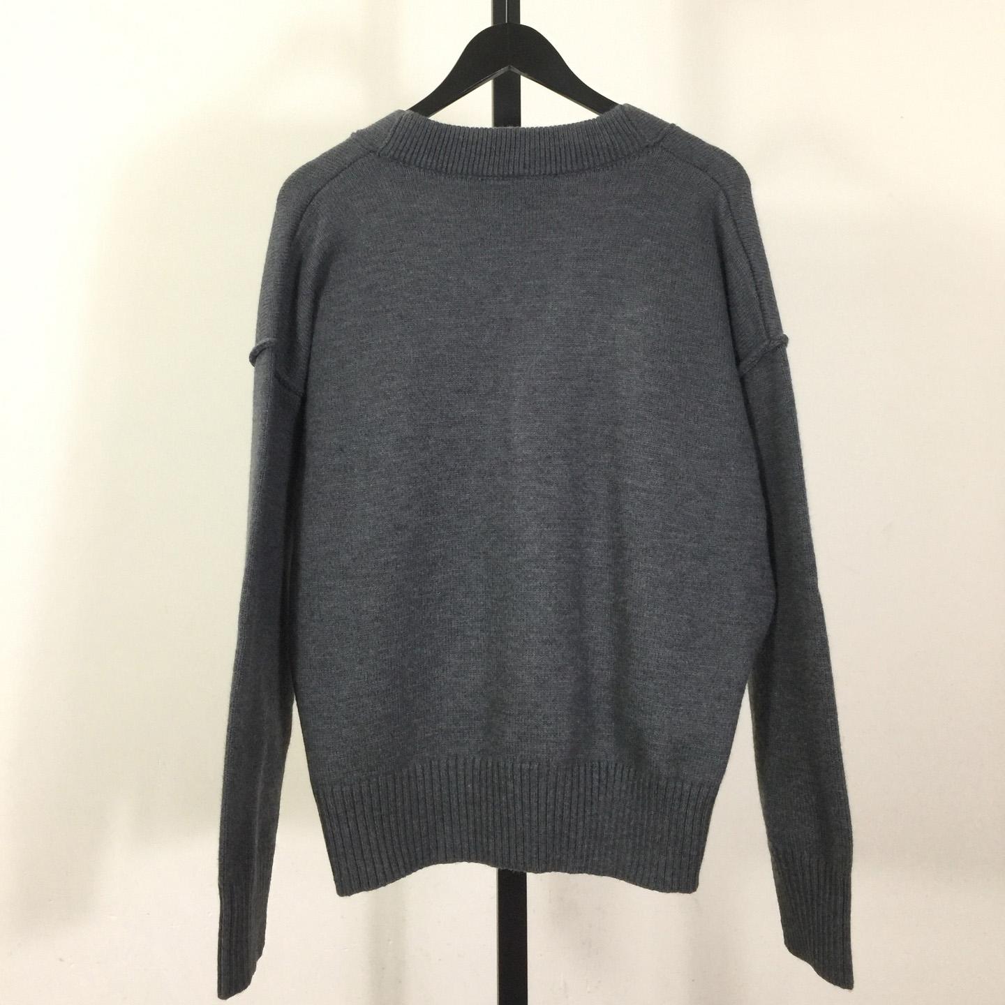 AMI Paris Grey Wool Ami De Coeur Cardigan  - FashionPlug