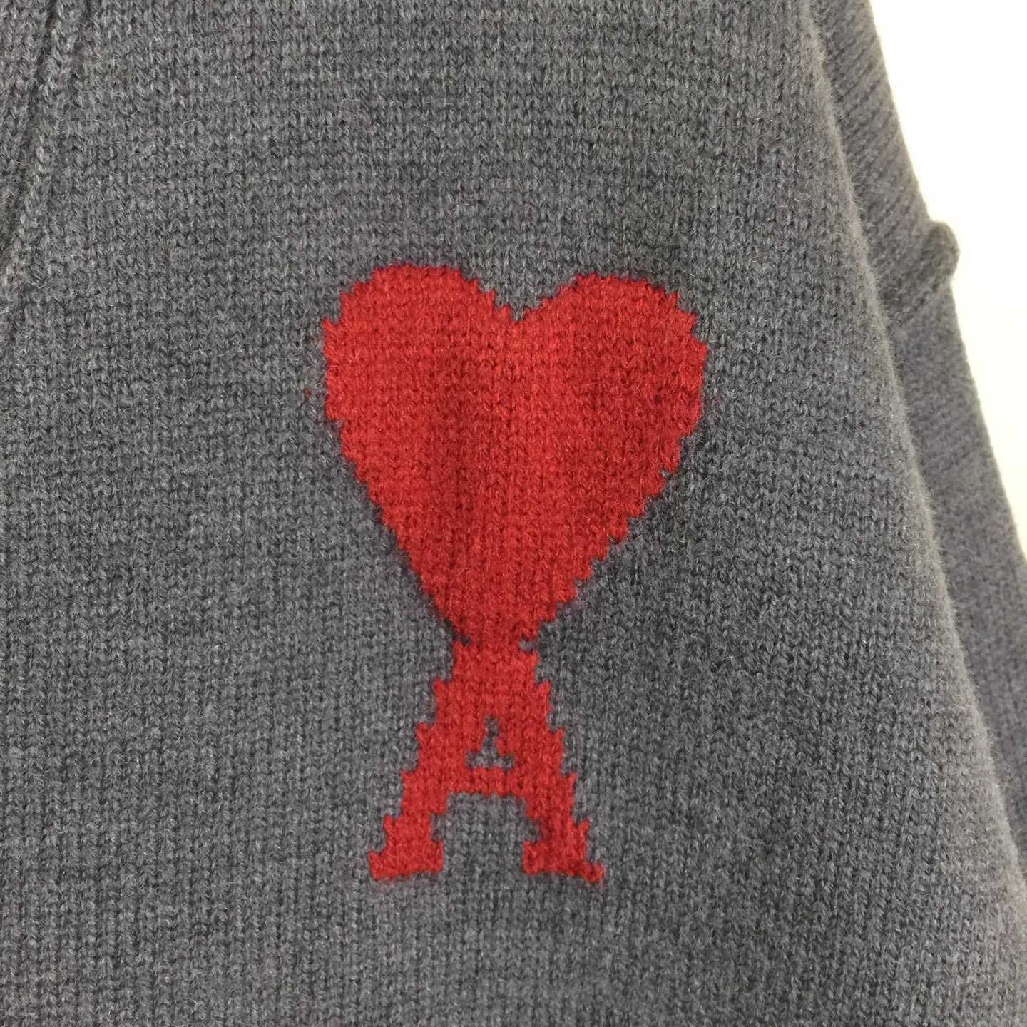 AMI Paris Grey Wool Ami De Coeur Cardigan  - FashionPlug