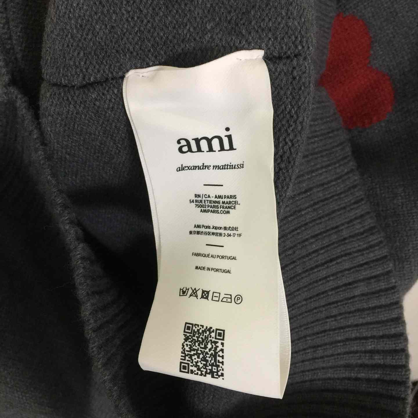AMI Paris Grey Wool Ami De Coeur Cardigan  - FashionPlug