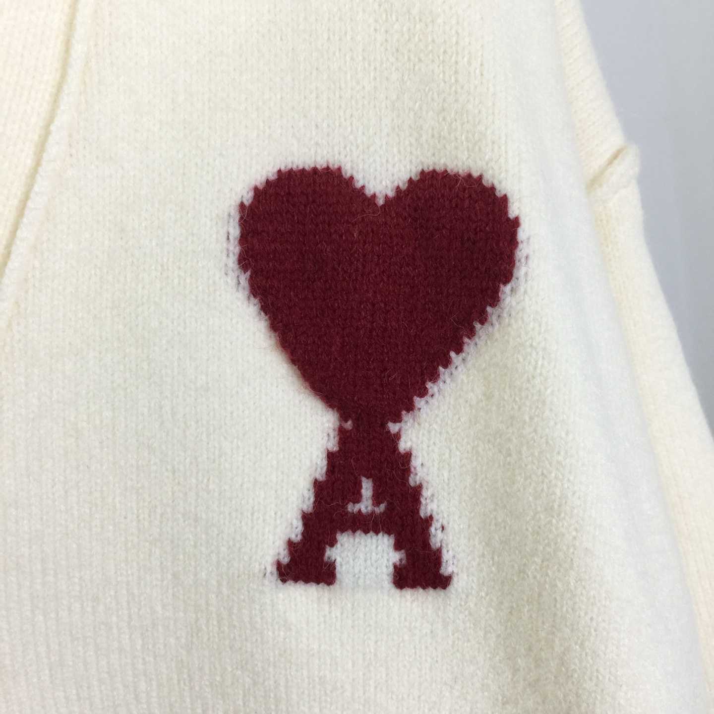 AMI Paris White Wool Ami De Coeur Cardigan  - FashionPlug