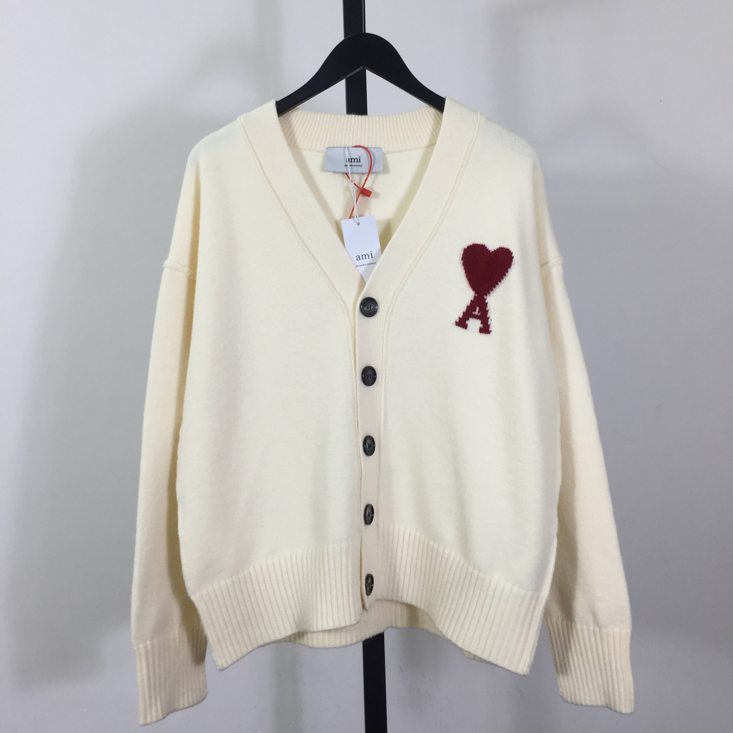 AMI Paris White Wool Ami De Coeur Cardigan  - FashionPlug