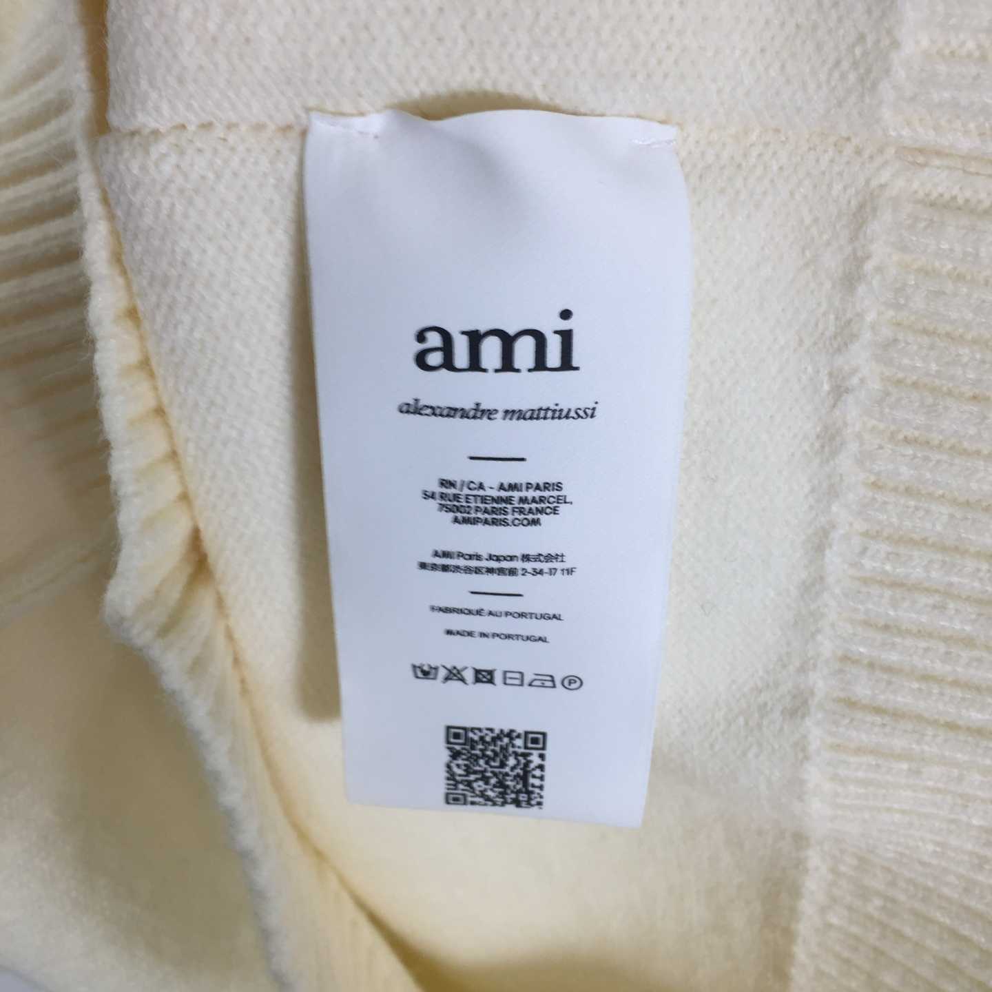 AMI Paris White Wool Ami De Coeur Cardigan  - FashionPlug