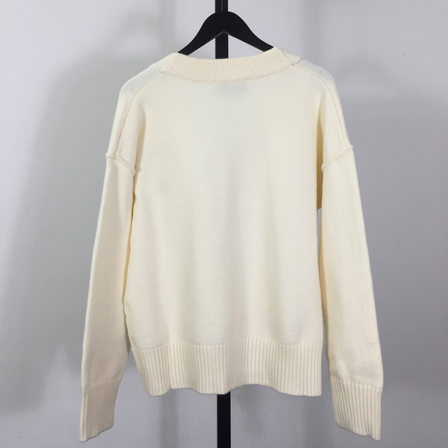 AMI Paris White Wool Ami De Coeur Cardigan  - FashionPlug
