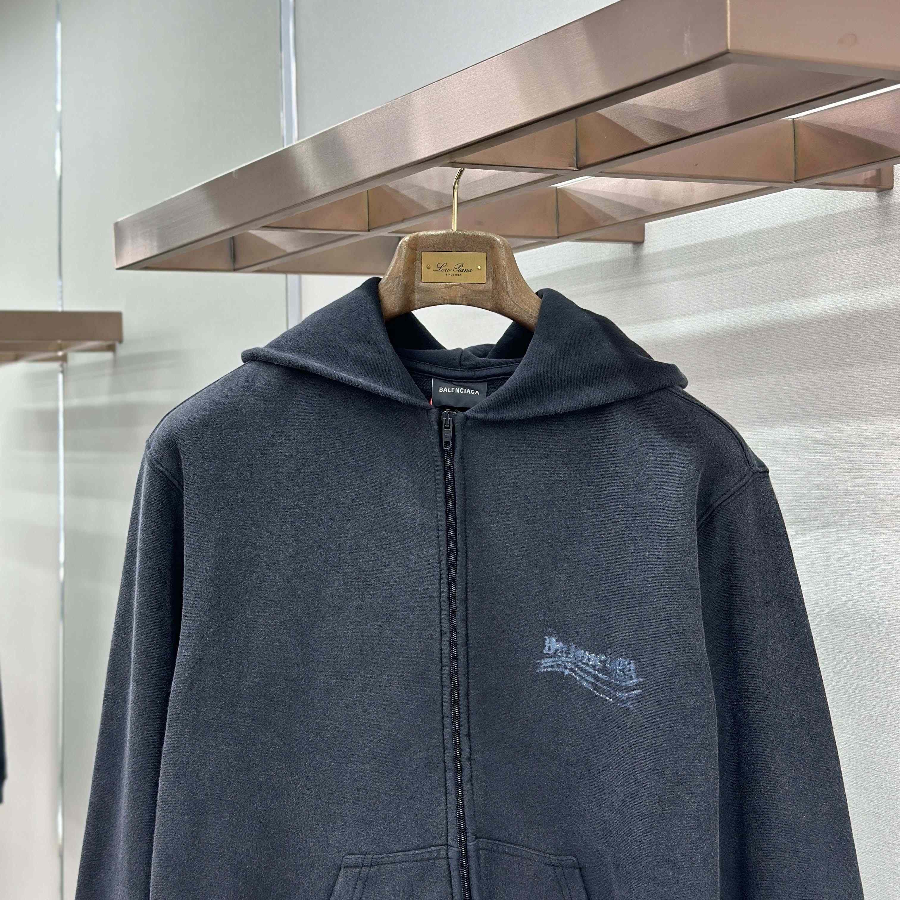 Balenciaga Washed Crayon Political Zip-Up Hoodie Regular Fit In Faded Black - FashionPlug