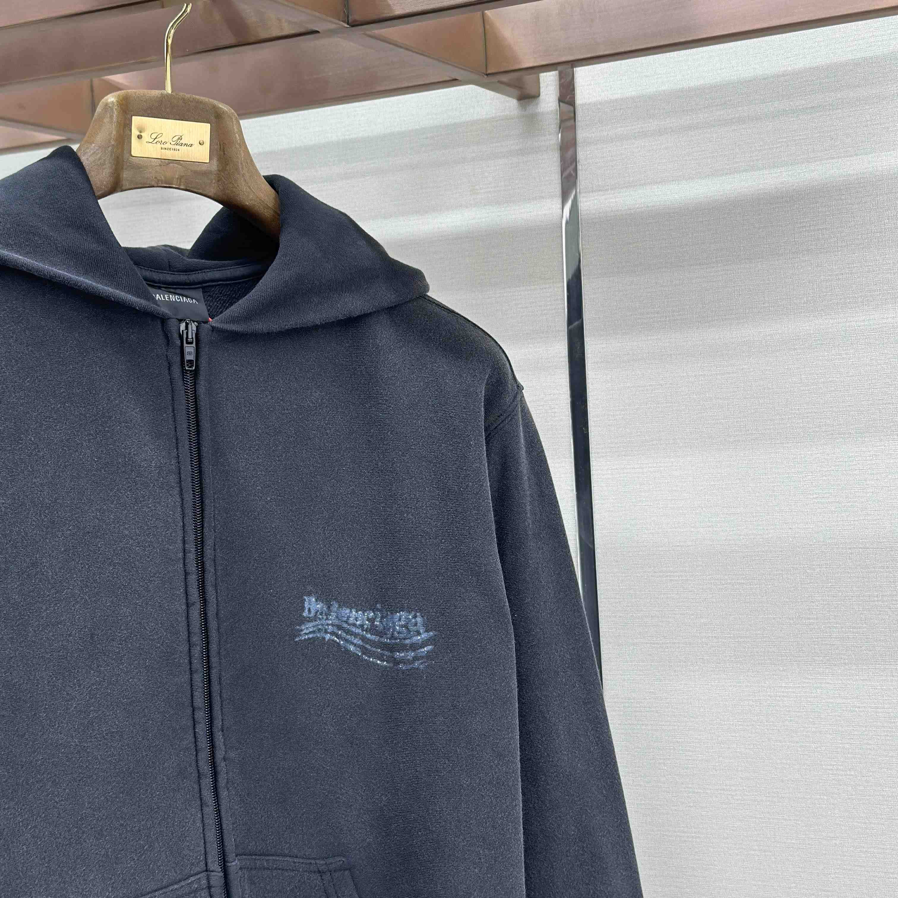 Balenciaga Washed Crayon Political Zip-Up Hoodie Regular Fit In Faded Black - FashionPlug
