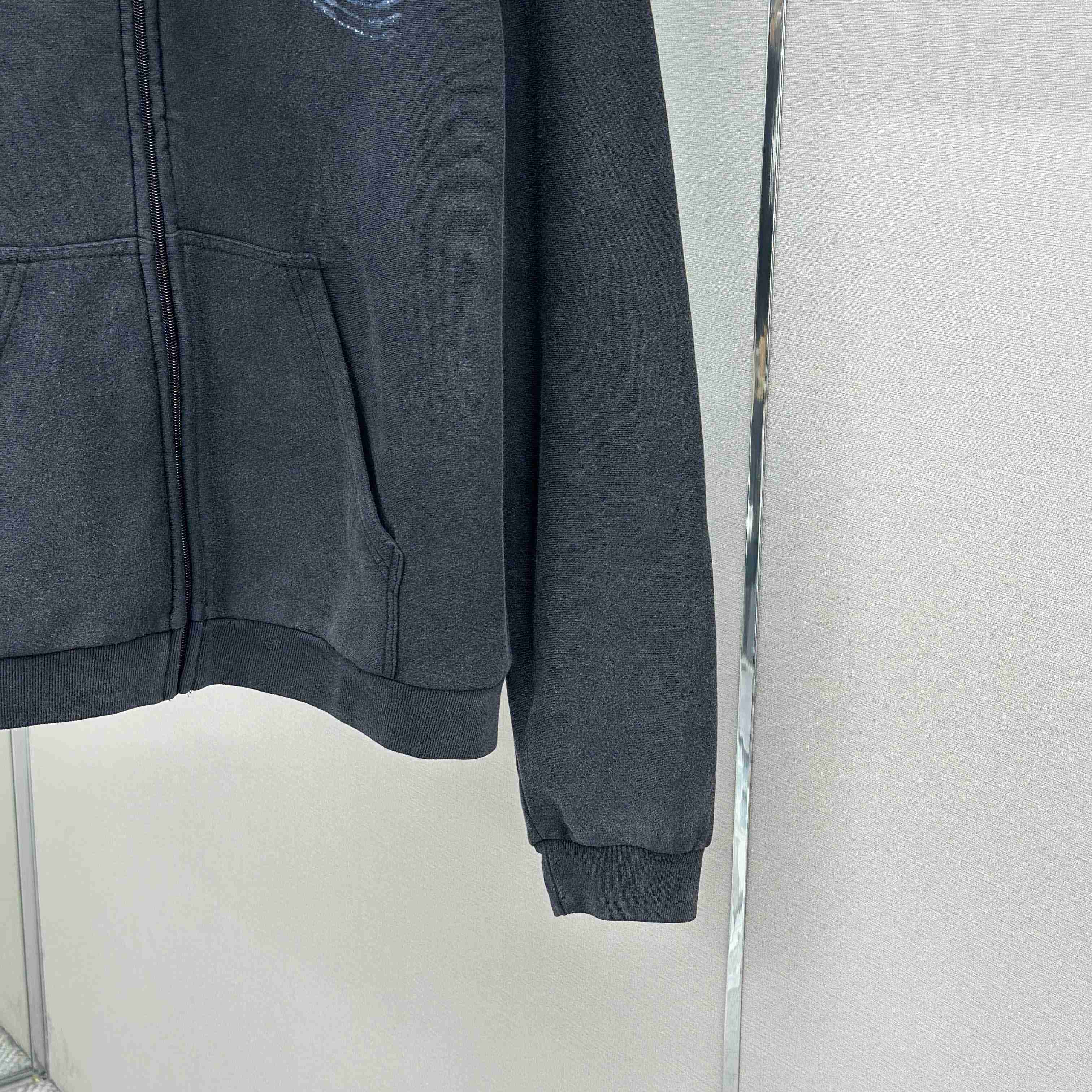 Balenciaga Washed Crayon Political Zip-Up Hoodie Regular Fit In Faded Black - FashionPlug