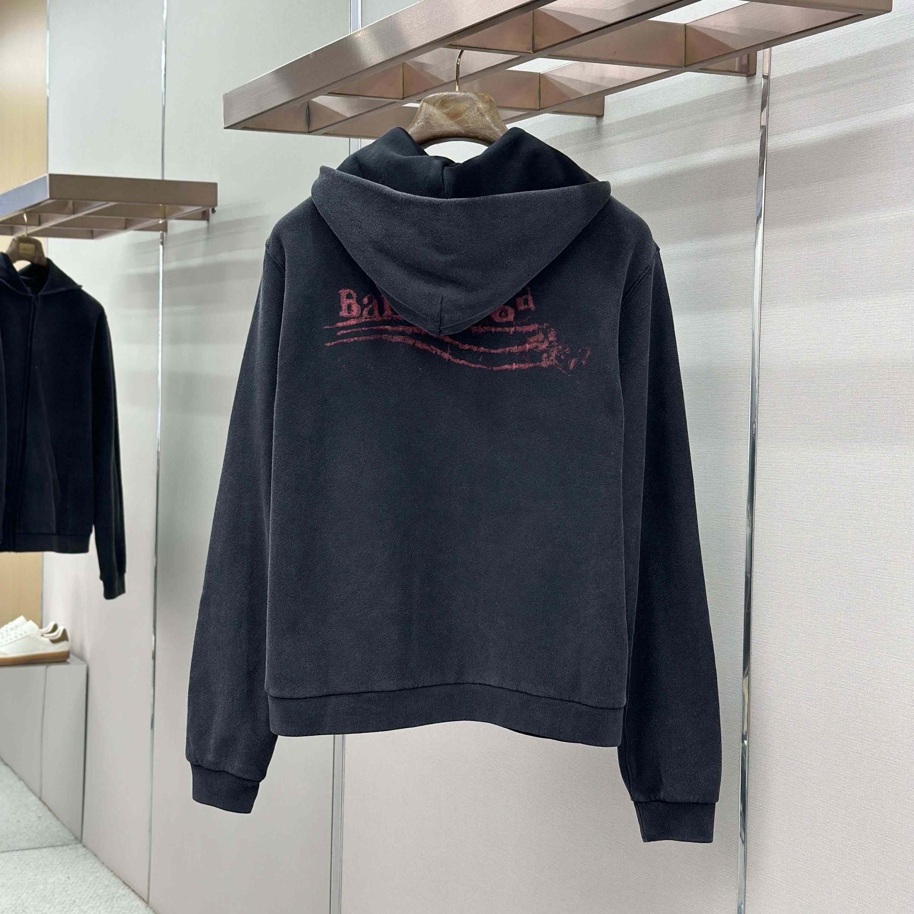 Balenciaga Washed Crayon Political Zip-Up Hoodie Regular Fit In Faded Black - FashionPlug