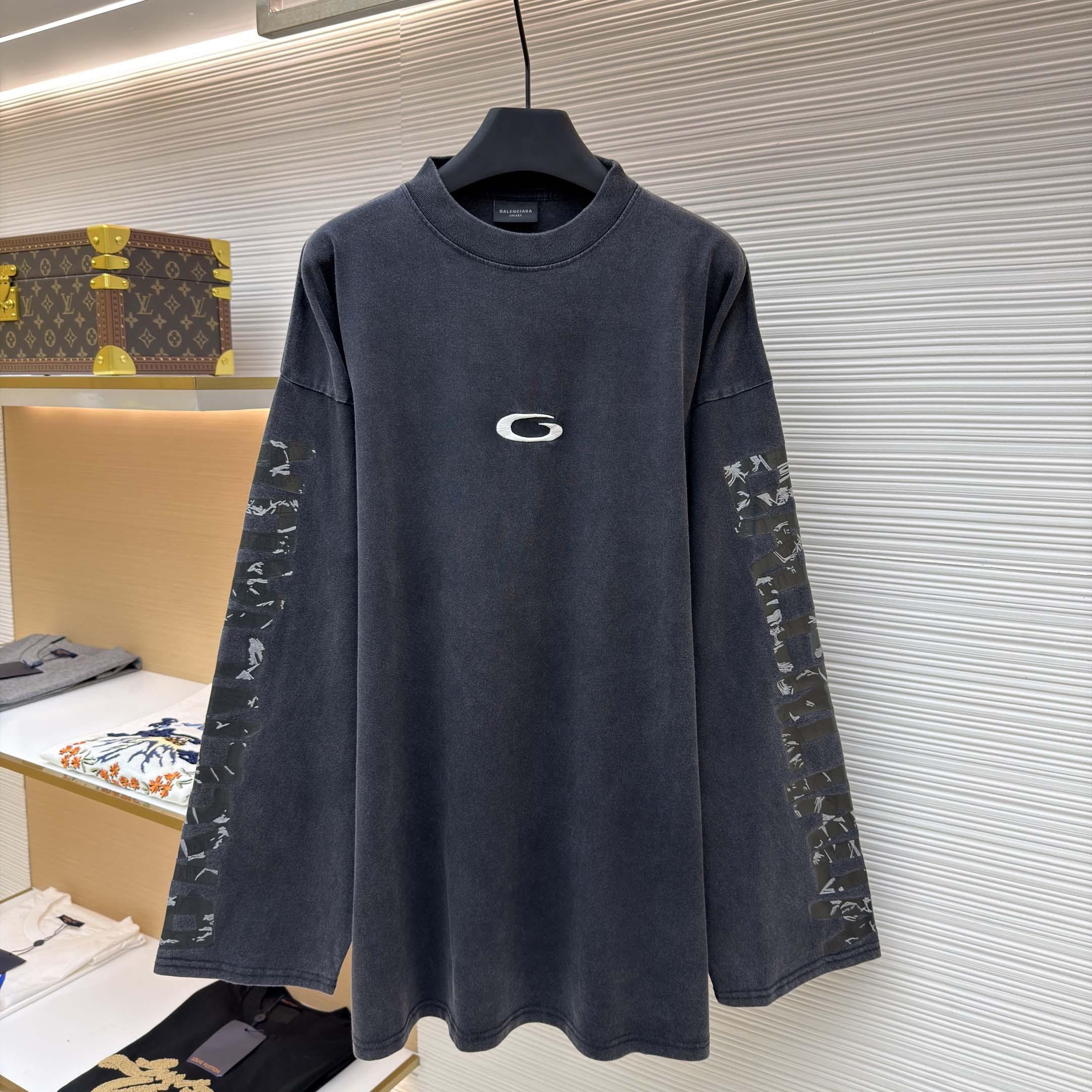 Balenciaga Men's Transparent Tape Shifted Oversized Long Sleeve T-shirt - FashionPlug