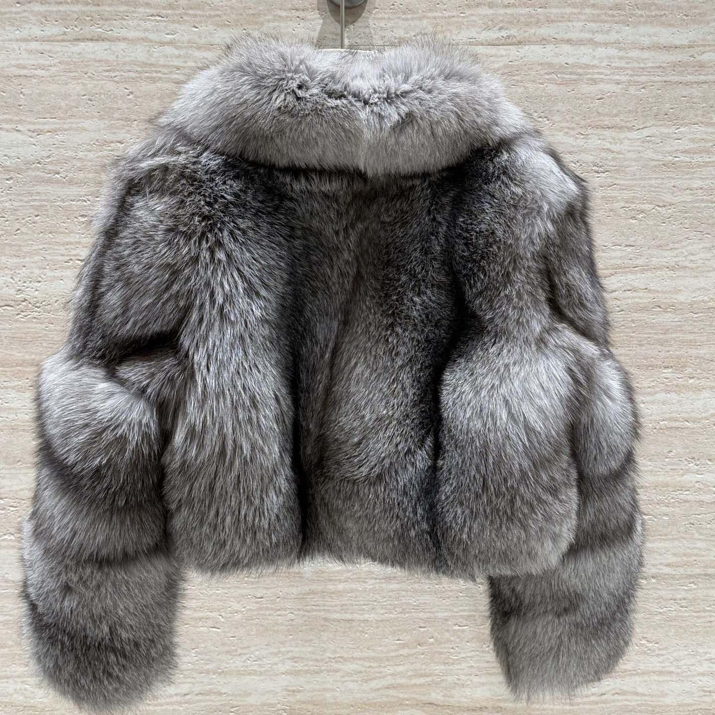 Fendi Fox Fur Cropped Turn Down Collar Coat - FashionPlug
