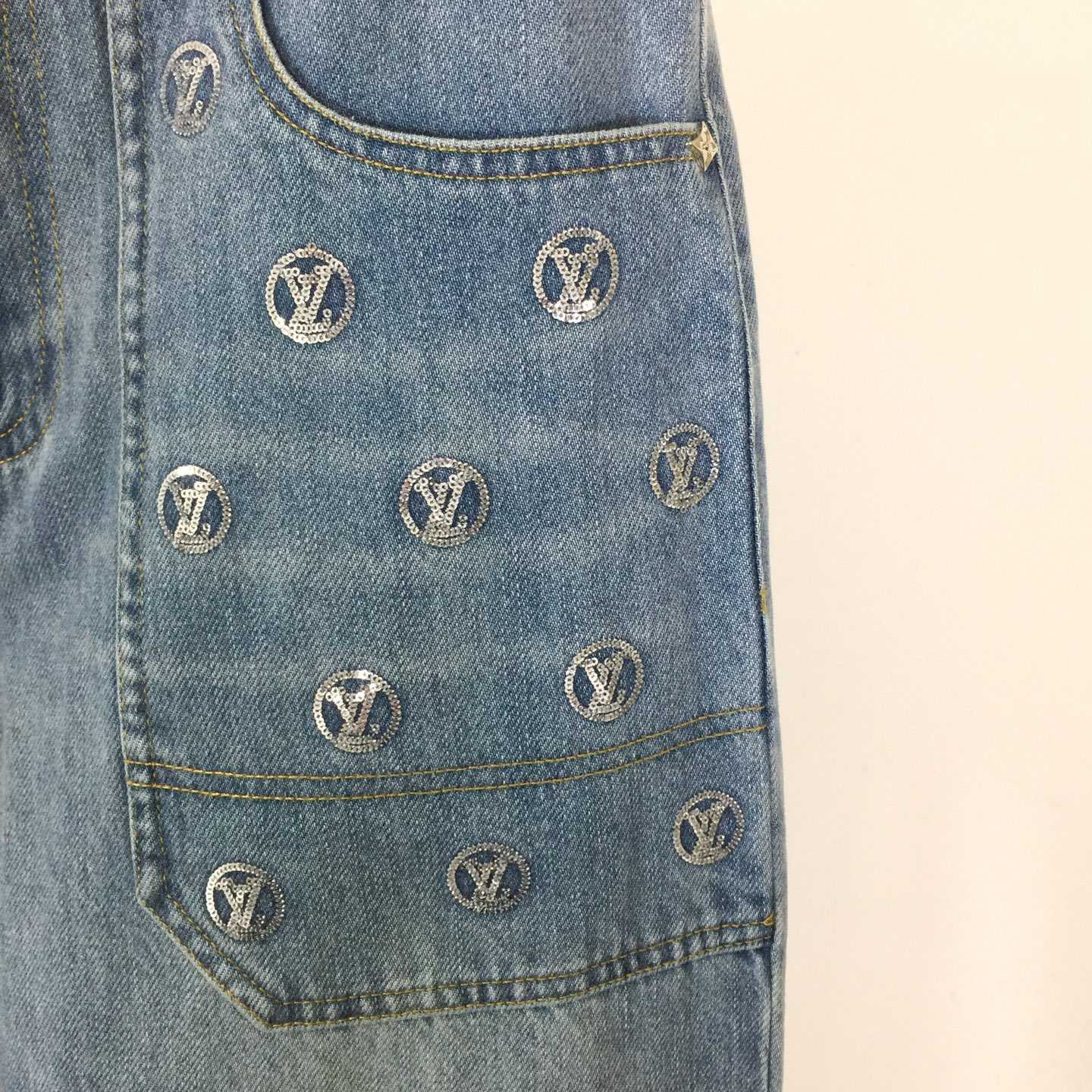 Louis Vuitton Signature Sequin Slim-Fit Jeans - FashionPlug