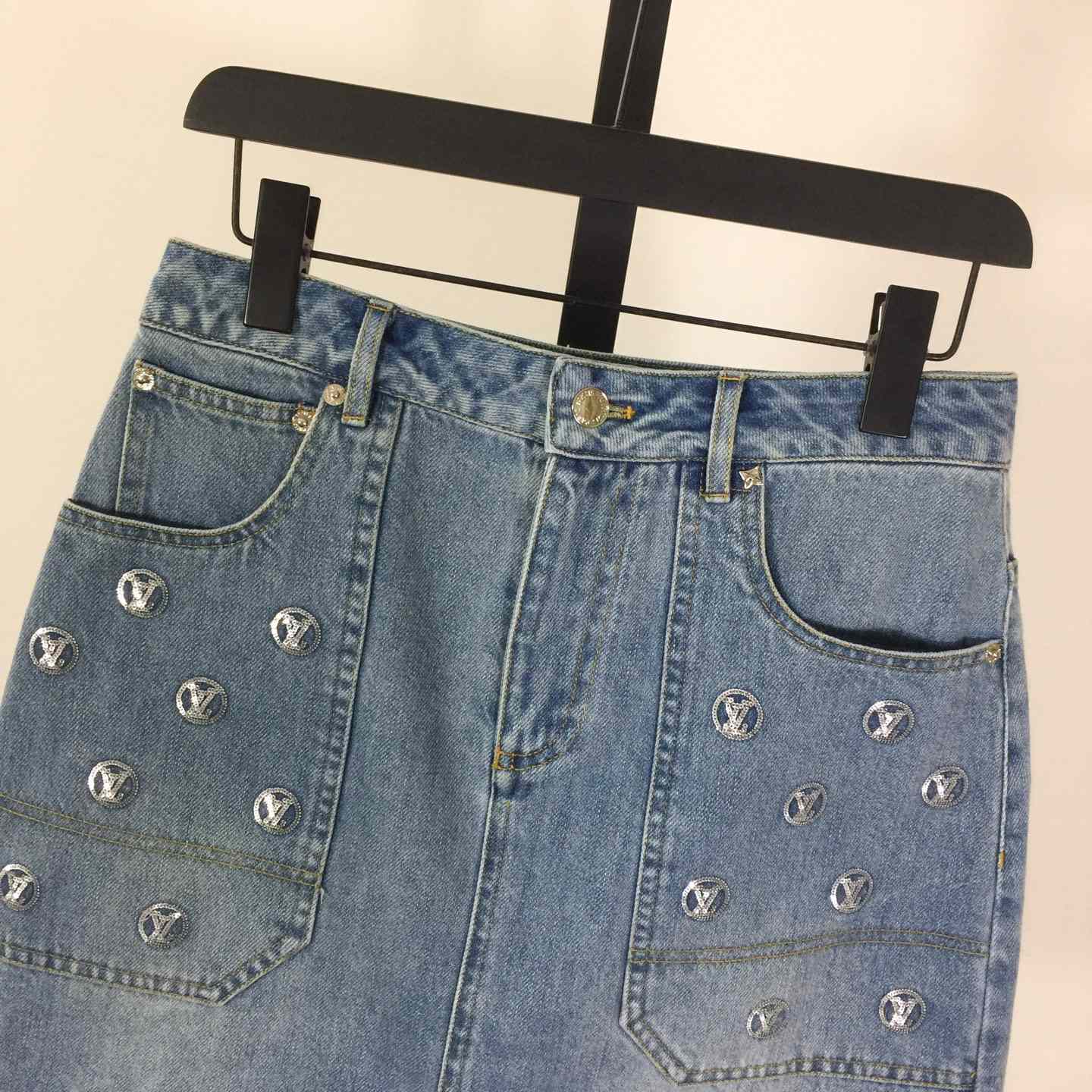 Louis Vuitton Signature Sequin Denim Mini Skirt - FashionPlug